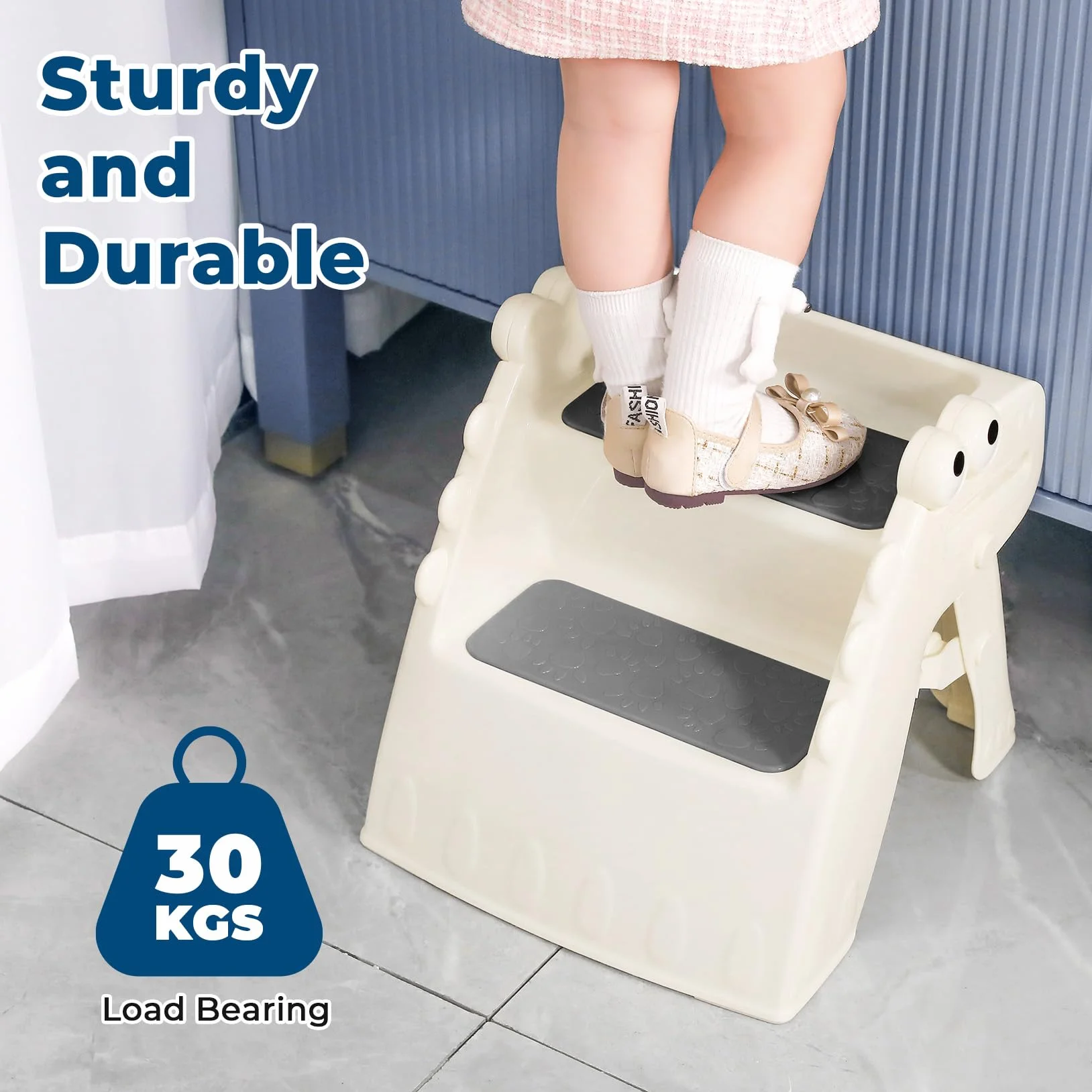 Onasti Sgabello pieghevole per bambini antiscivolo 2 gradini bagno cucina design dinosauro bianco