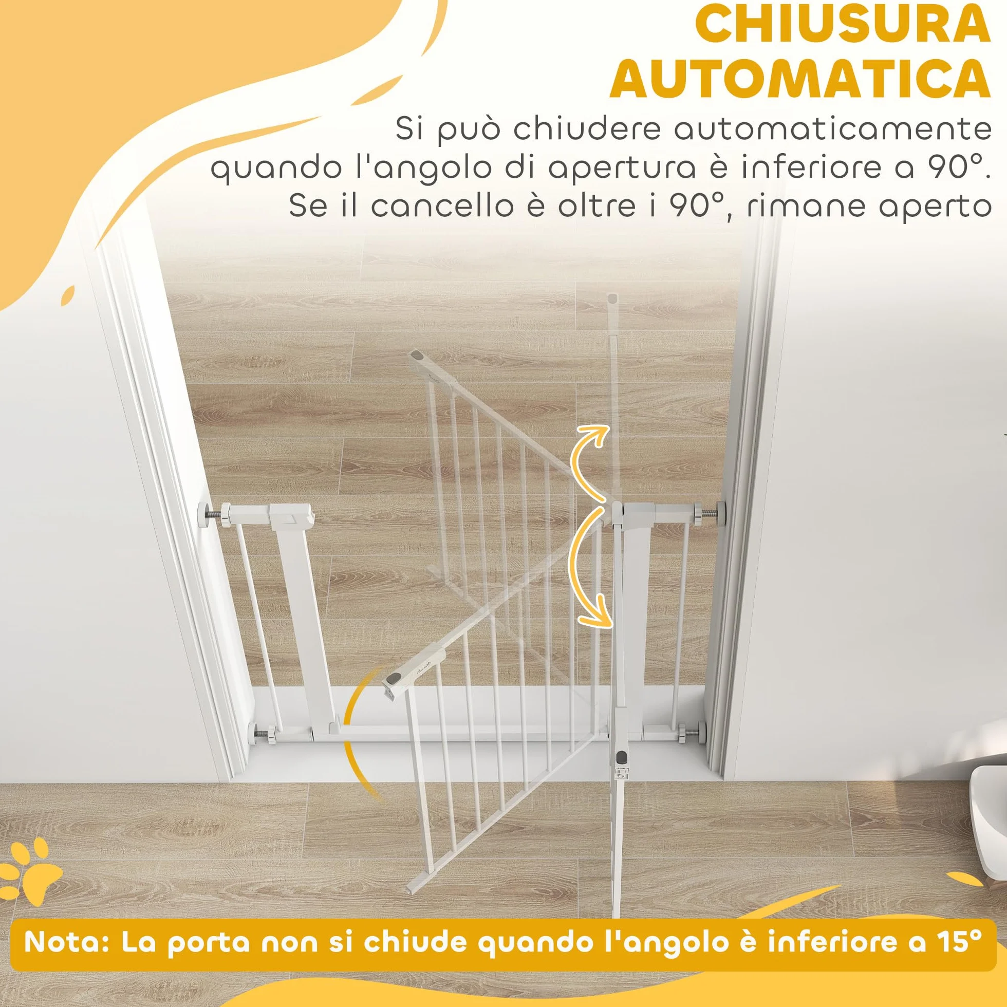 PawHut Cancelletto di Sicurezza per Cani con Fissaggio a Pressione, Cancellino per Cani Estensibile 76-97cm per Scale e Porte, Bianco