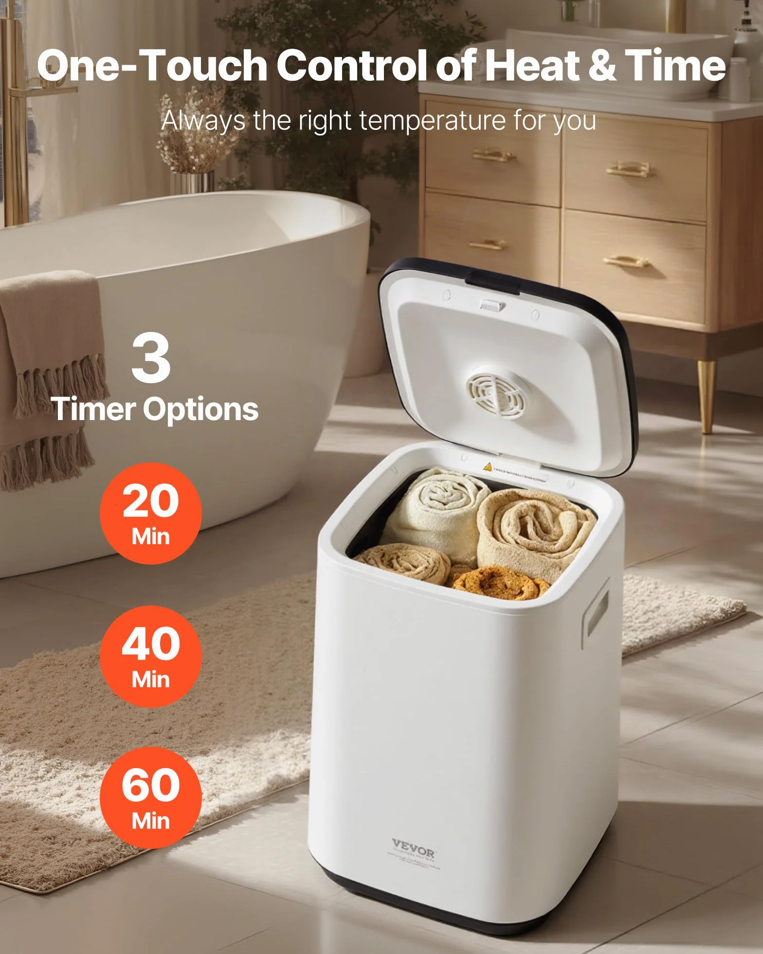 VEVOR Scaldasalviette 20L con Schermo LED Timer Regolabile Spegnimento Automatico Bianco
