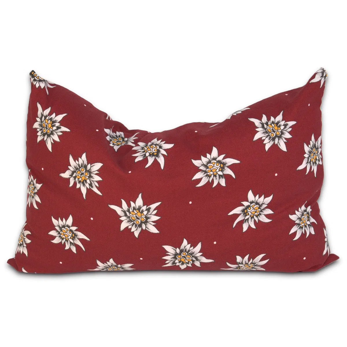 Cuscino di pino cembro con fodera interiore bio e federa esteriore -Fiori edelweiss, 30 x 20cm - Profumo di pino cembro naturale al 100%