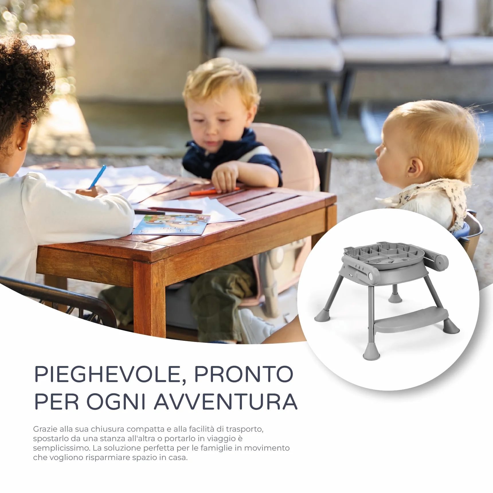 Seggiolone pappa 3 in 1 BELLY e SPOON Convertibile in rialzo e in sedia Pieghevole con seduta imbottita Portatile stabile sicuro Gambe antiscivolo Spoon Vert