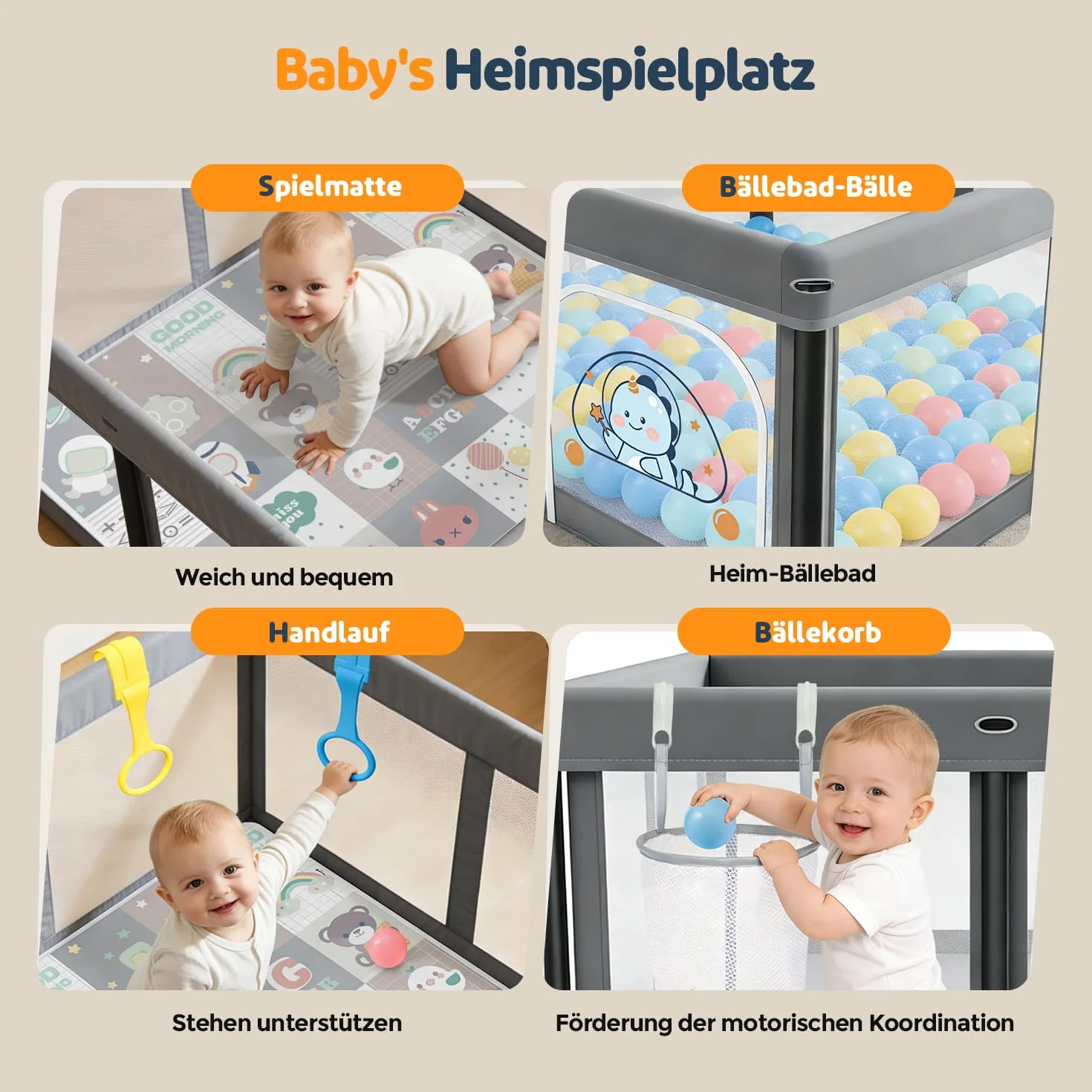 Box Bambini Pieghevole con Materasso 127×127cm, Recinto per Neonati e Bambini, Box Gioco Stabile e Sicuro per Interni ed Esterni