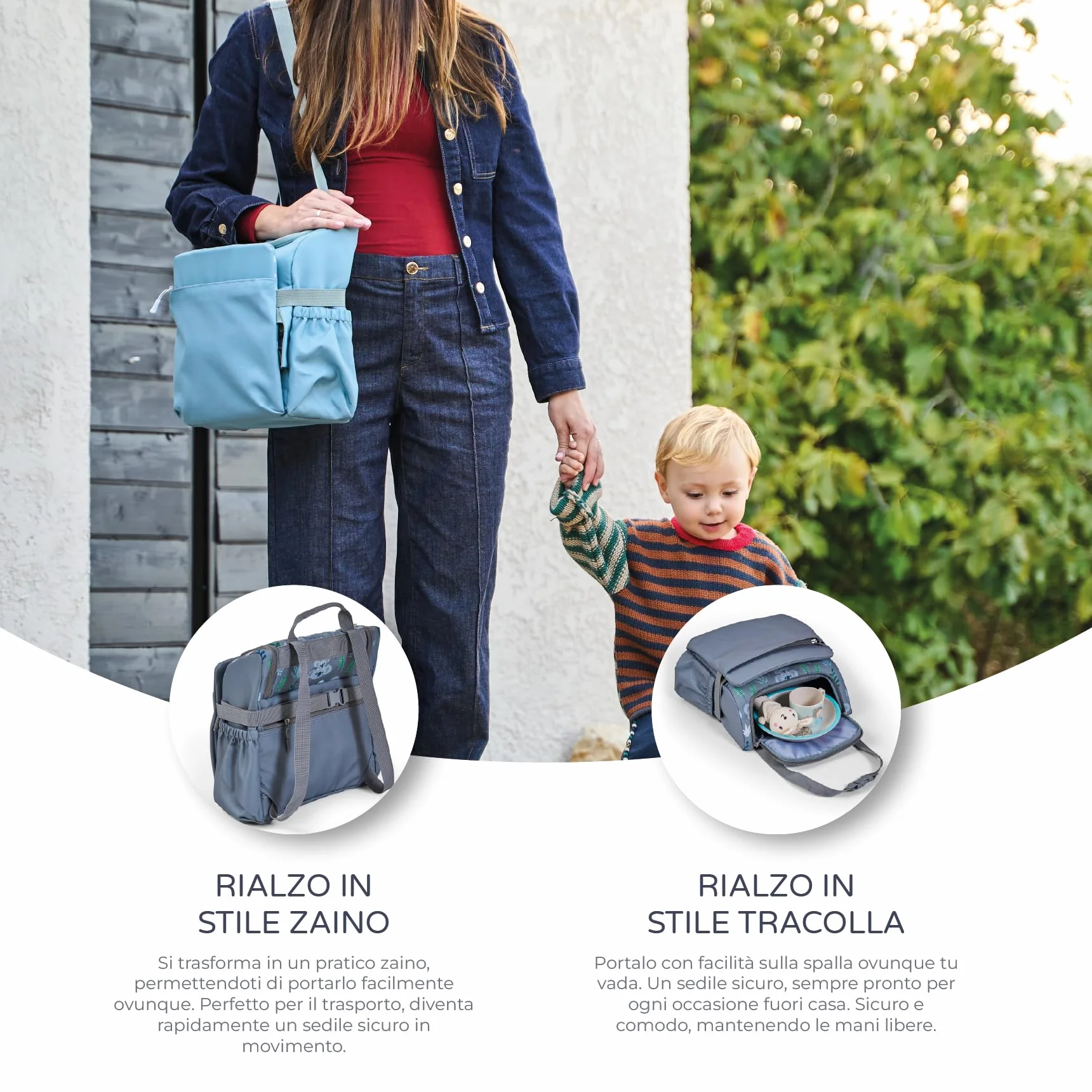MS BabyWorld Booster Bag Stars Elevador de Viaje 2 en 1 con Arnés de 5 Puntos Mochila Convertible en Bandolera