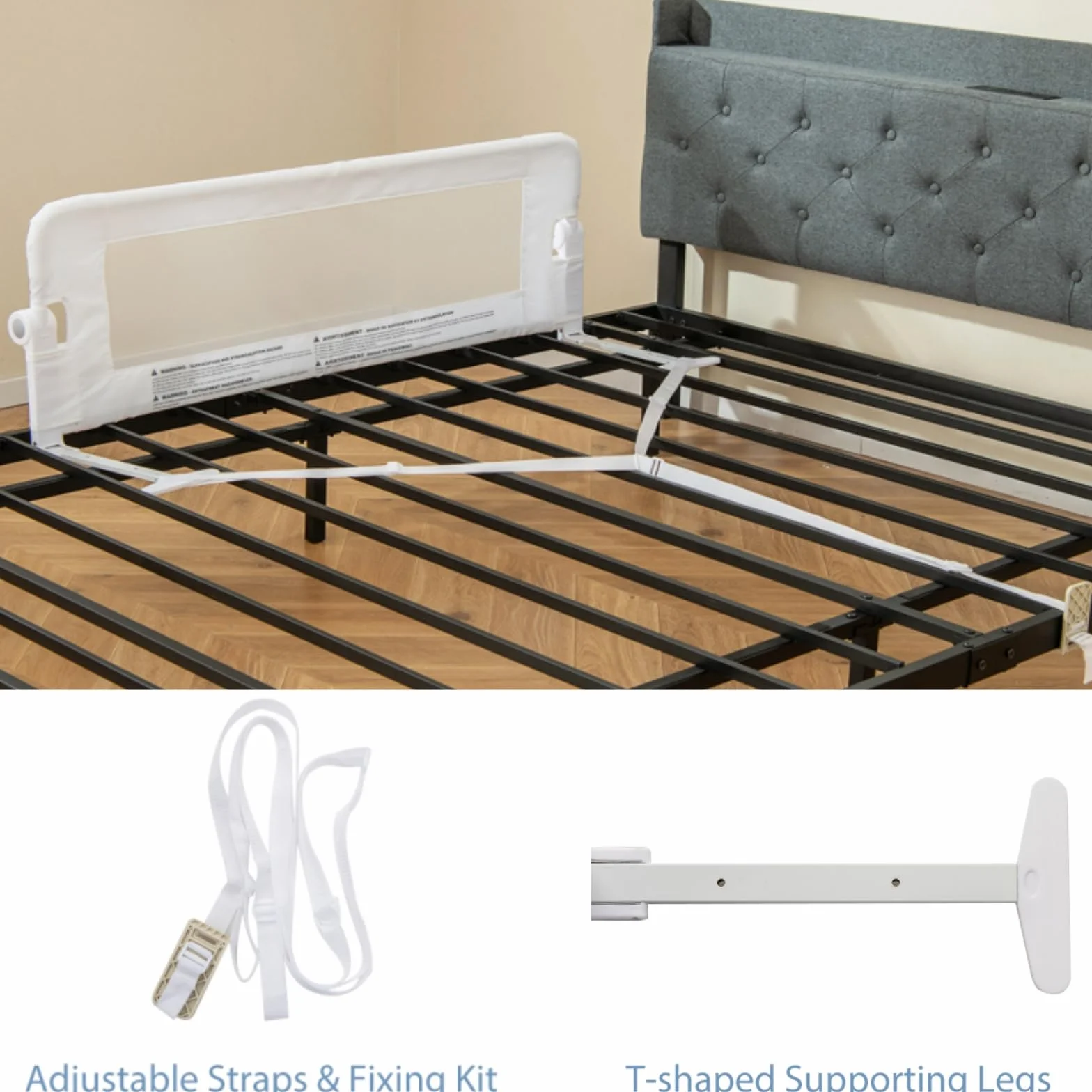 LIFEZEAL Sponda Letto Pieghevole, Sponda Letto di Sicurezza per Bambini in Tessuto Oxford e PP, Sponda Letto per Bambini 120x42,5 CM, Protezione Anticaduta (Bianco)