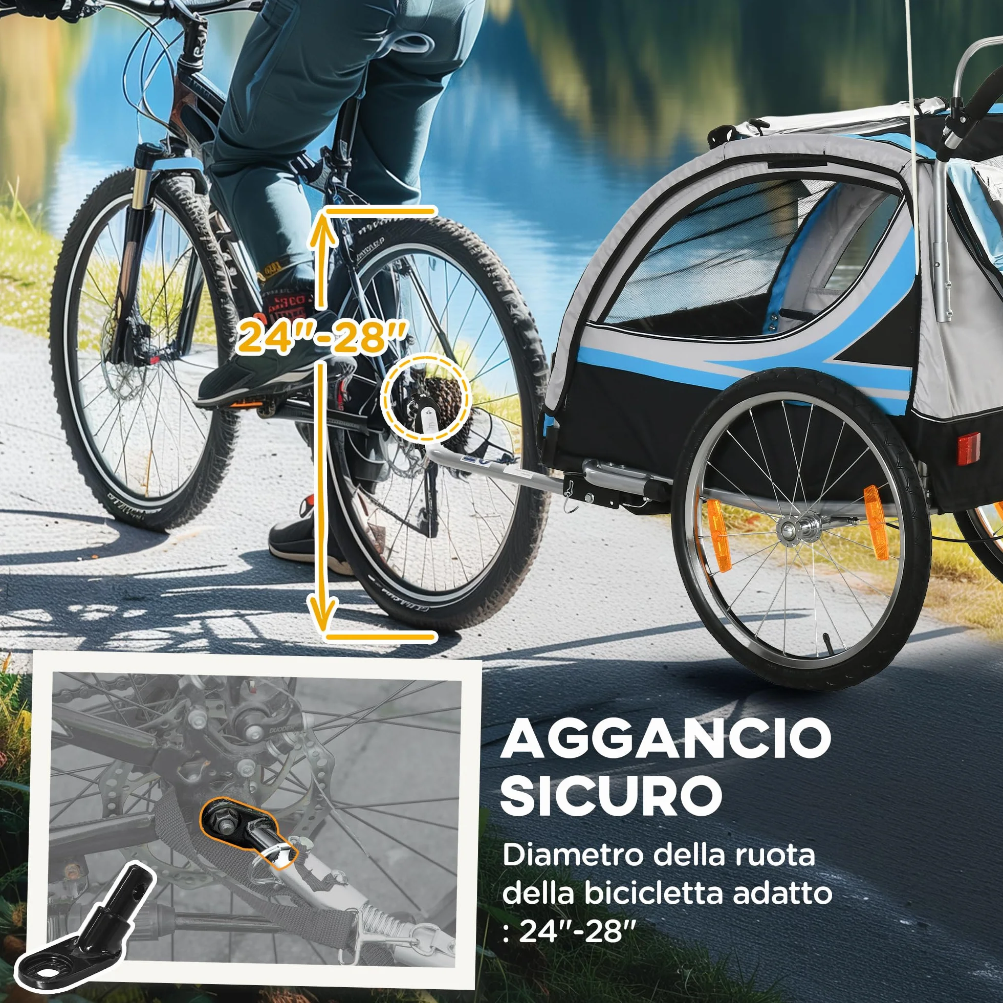 HOMCOM Rimorchio Bici per Bambini 2 in 1 Passeggino con Freno, Cintura a 5 Punti