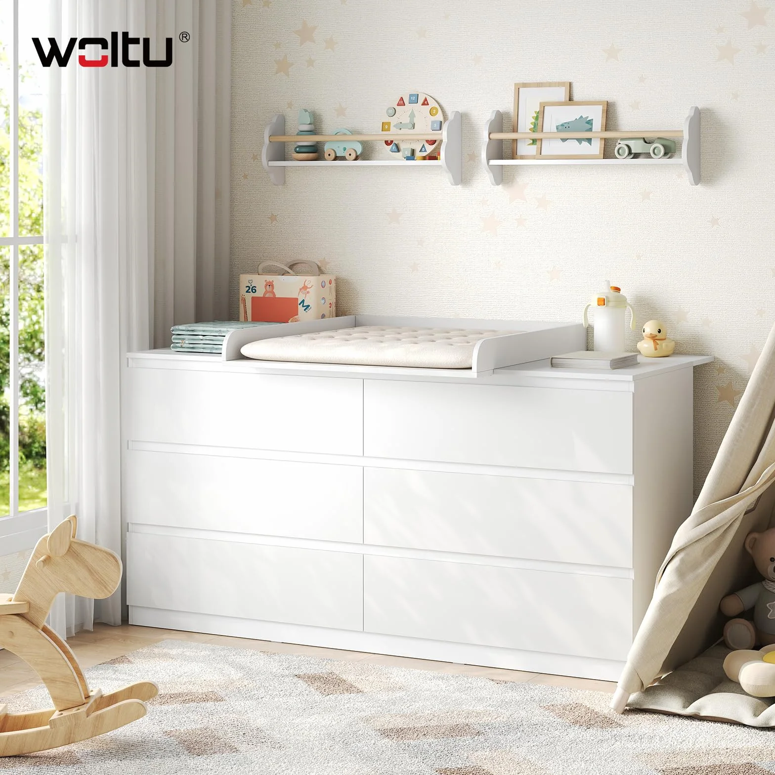 WOLTU Fasciatoio Neonato Universale per Cassettiera 3 Bordi Rialzati Profondità Regolabile 47-50 cm MDF 160x80x10 cm