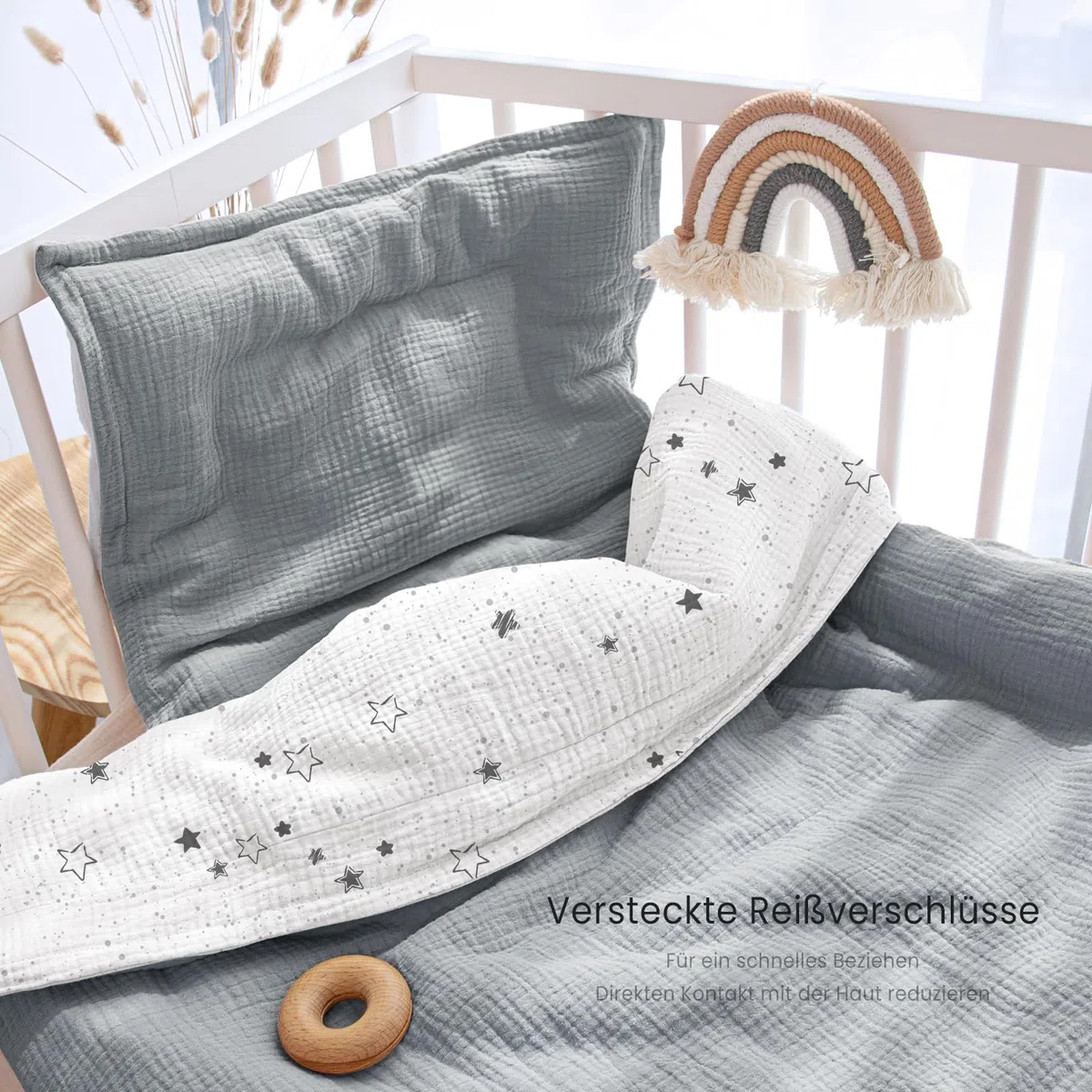 lulumoon - Set biancheria da letto per bambini in mussola, 100 x 135 cm: copripiumino 100 x 135 + federa 40 x 60 cm in cotone Oeko-TEX Standard – Set biancheria da letto leggero e confortevole per