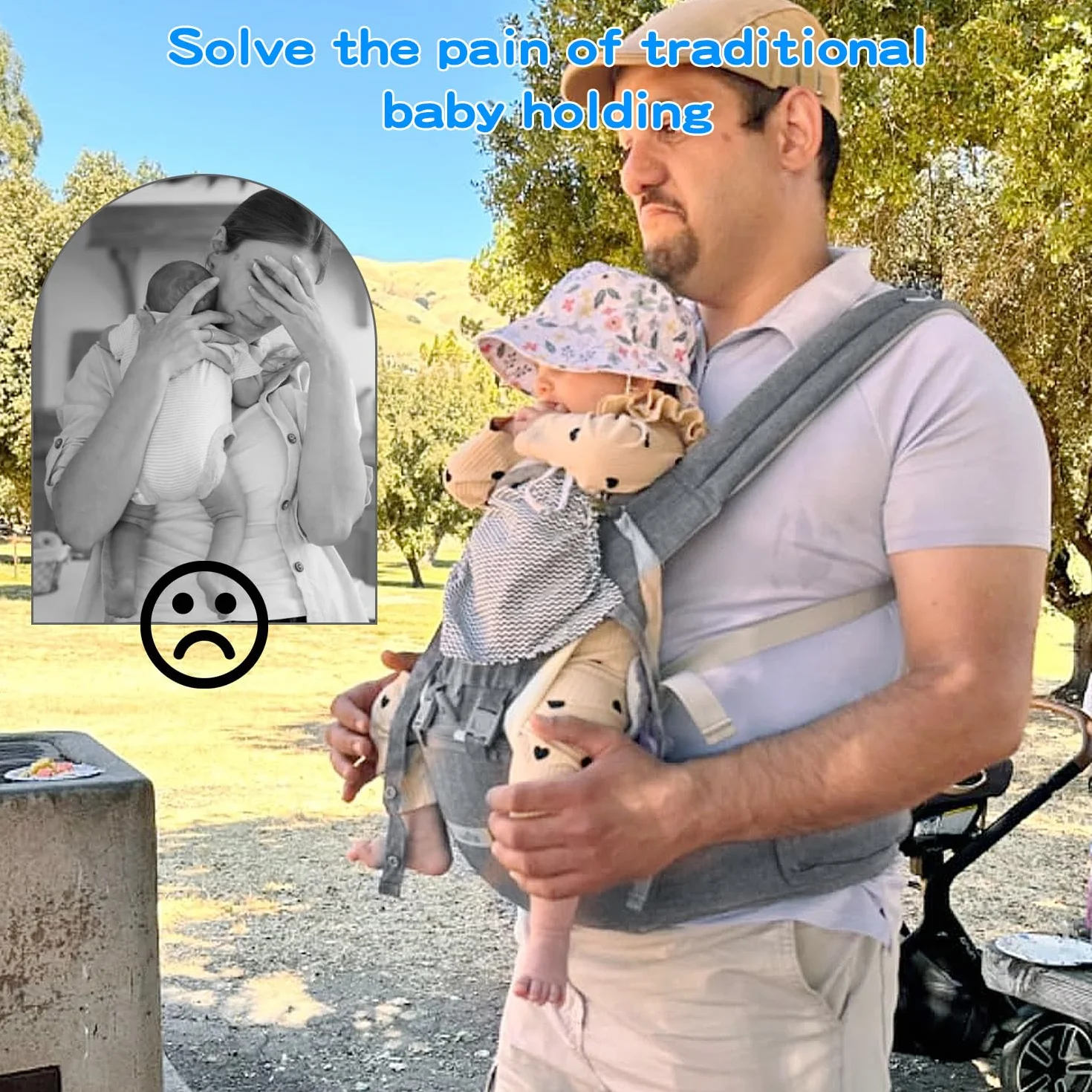 Marsupio per neonati dalla nascita per 3 – 36 mesi, in cotone, ergonomico, con seggiolino per bambini, morbido e traspirante, per viaggi, passeggiate, utilizzabile tutto l'anno (grigio)
