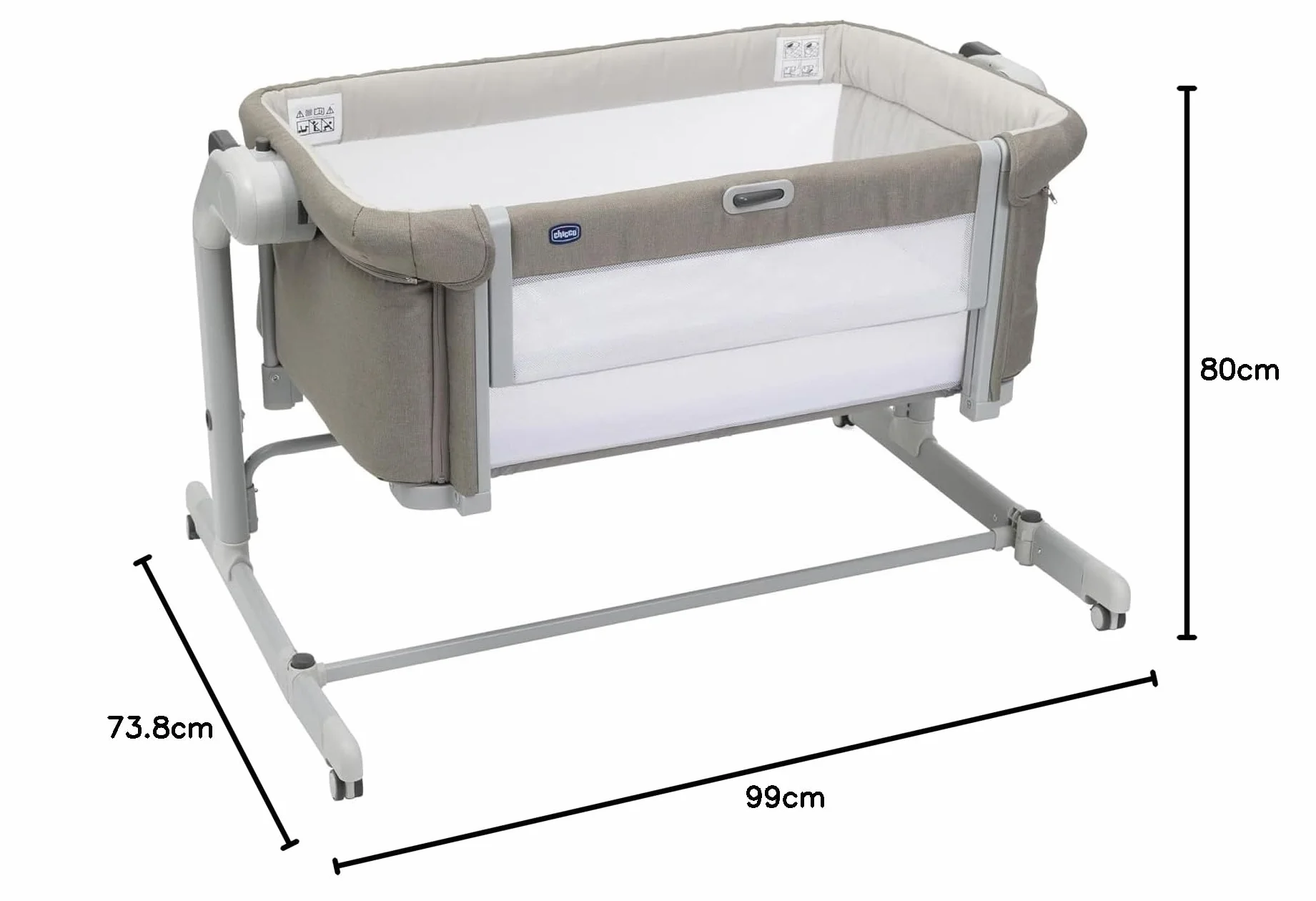 Chicco Next2Me Magic Evo Culla Neonato Fianco Letto Dondolo Spondina Apribile 11 Livelli Altezza Regolabile 4 Ruote Materasso Borsa Viaggio Beige