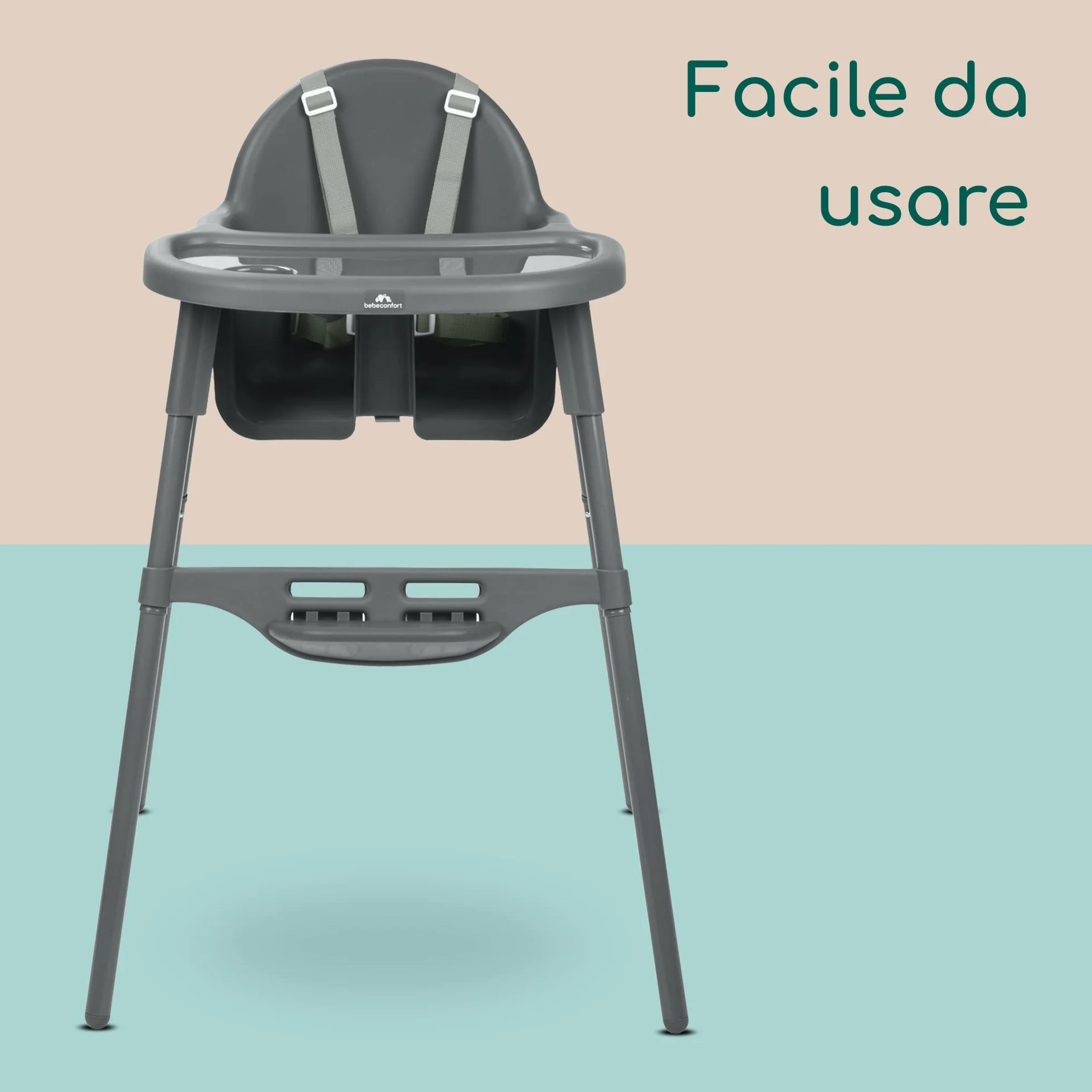 Bebeconfort Meely Seggiolone Pappa Portatile 2 in 1 Convertibile in Sedia Bambini, Seggiolone Evolutivo 6 Mesi-3 Anni, Leggero 3,3 kg, Cintura a 5 Punti, Dark Grey