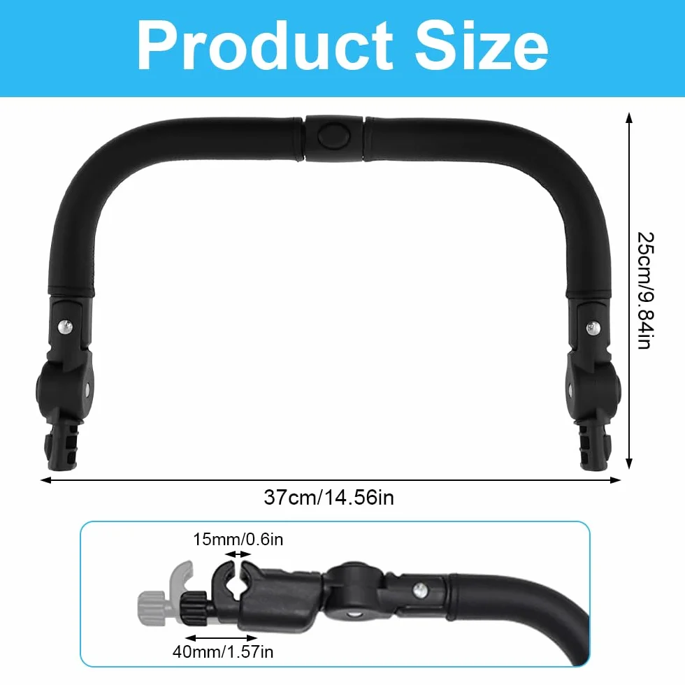 Bracciolo Per Passeggino, 37x25cm Universale Passeggino Paraurti Bar, Barra Paraurti Per Passeggino, Maniglione Per Passeggino Regolabile E Rimovibile, Passeggino Parti Accessori(Nero)