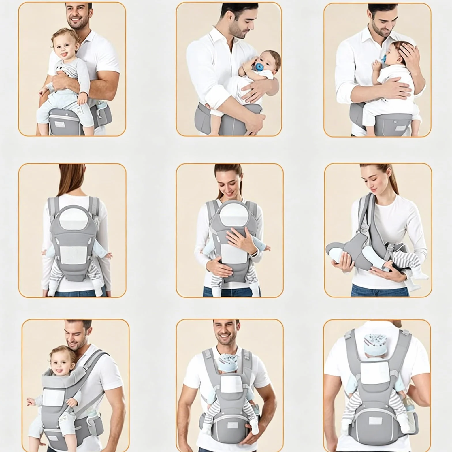 Marsupio Neonati, Porta Bebè Ergonomico con Sedile, Multiposizione Dorsale Ventrale, Leggero Cotone Traspirante per Neonati e Bambini da 0 a 48 Mese (3,5 a 25 Kg)