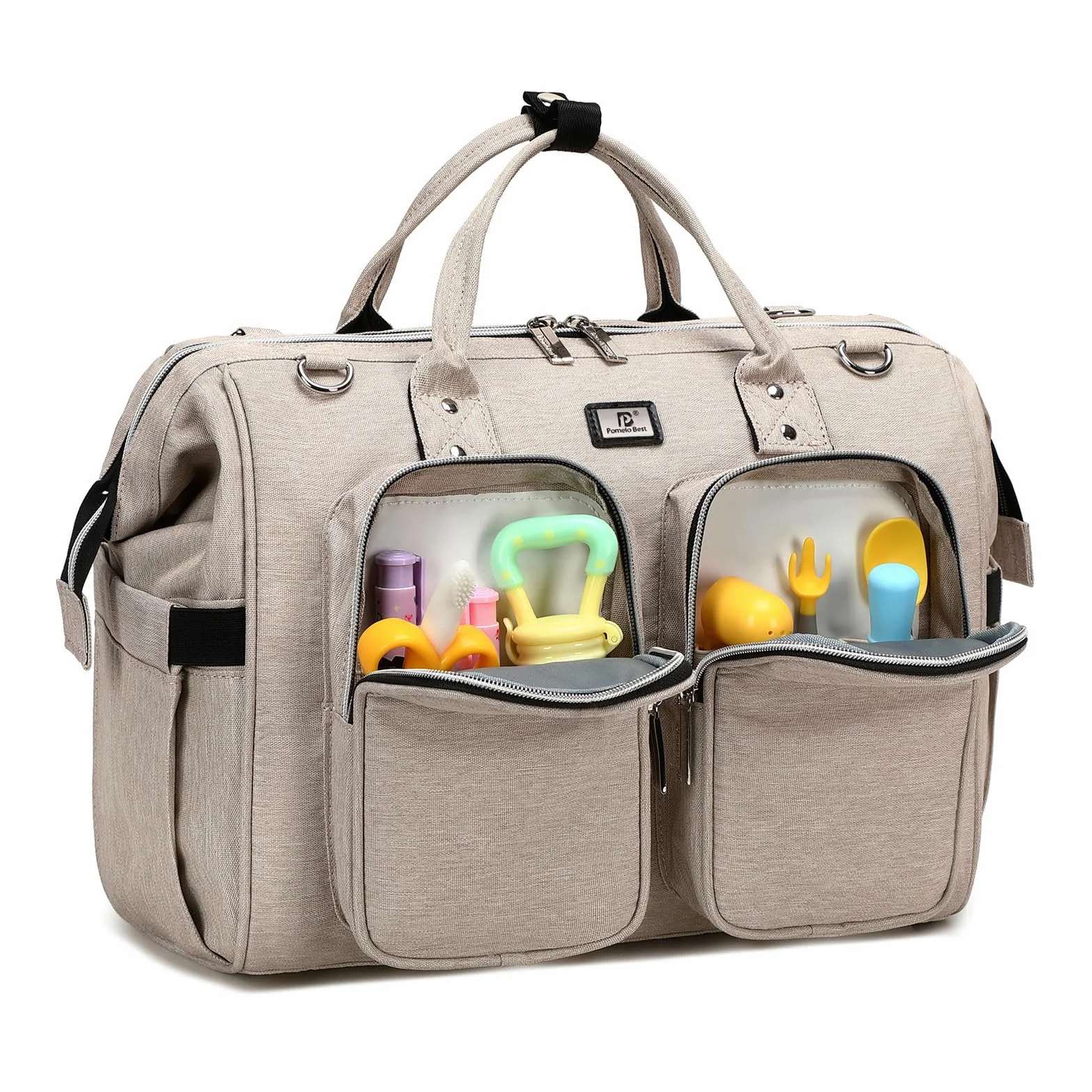 Borsa a Tracolla per Pannolini Grande Capacità Oxford Impermeabile, 2 Ganci per Passeggino, Fasciatoio