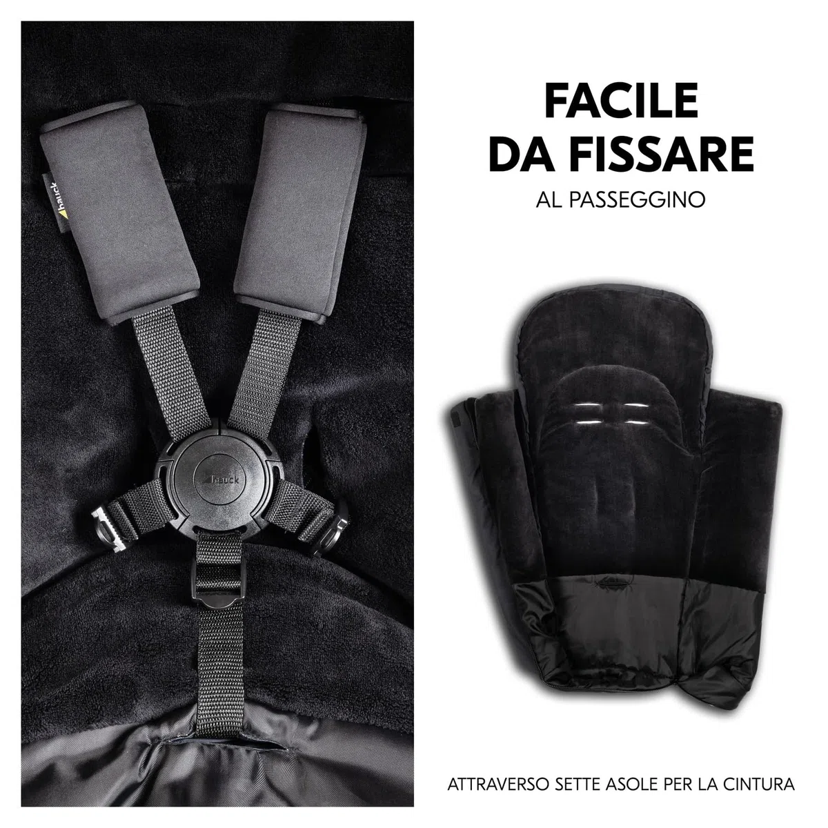 hauck Sacco Passeggino Universale, Nero - 105 x 57 x 10 cm, Caldo e Antivento con Interno in Pile, Cerniera a 2 Vie, Antiscivolo, Lavabile, Arrotolabile in una Borsa, dalla Nascita fino a 3 Anni