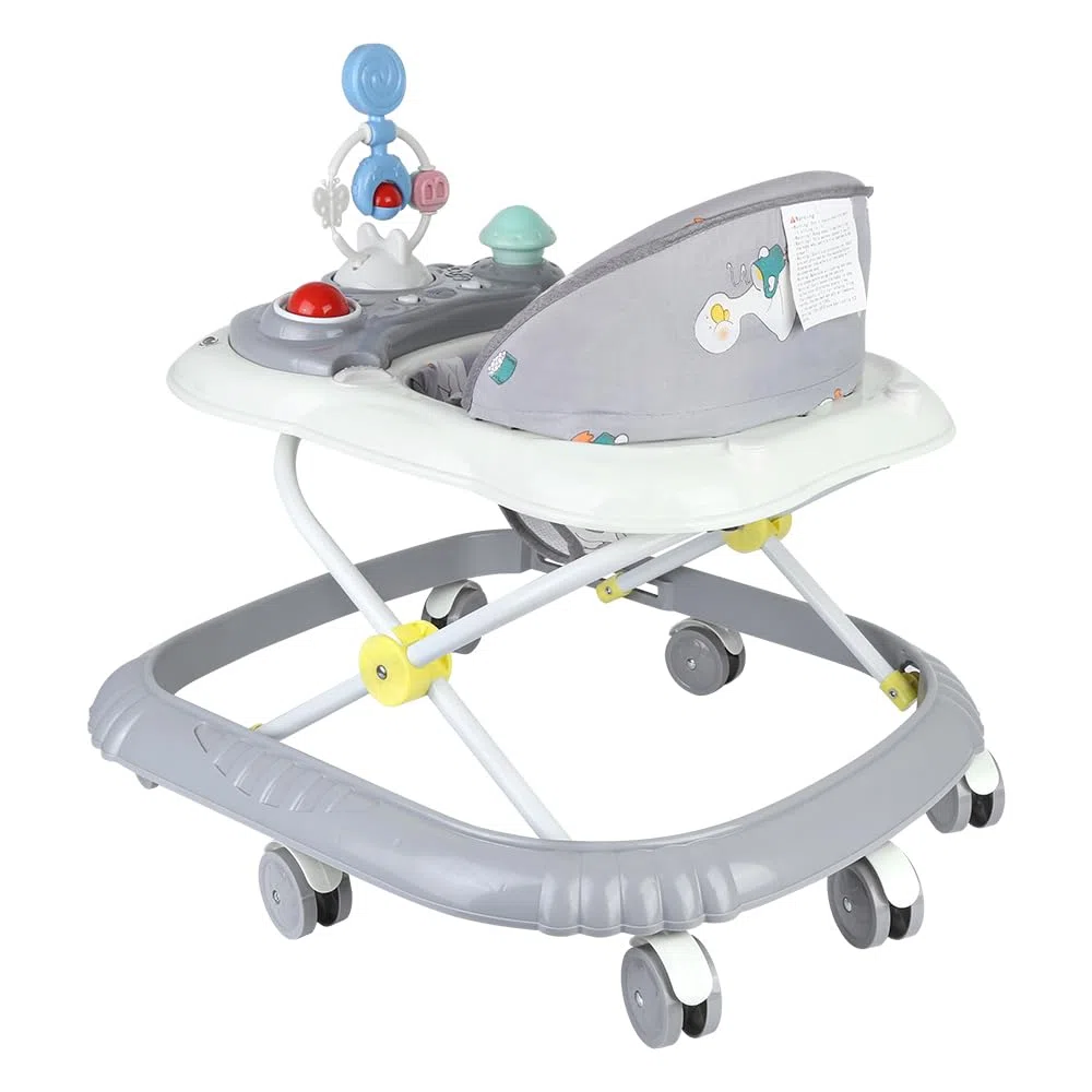 Girello per bambini 5 in 1, girello pieghevole per bambini, con 4 altezze regolabili, luci, musica, vassoio attività rimovibile, portata 12 kg, per 6 mesi-67 x 72 x 92 cm, grigio (B)