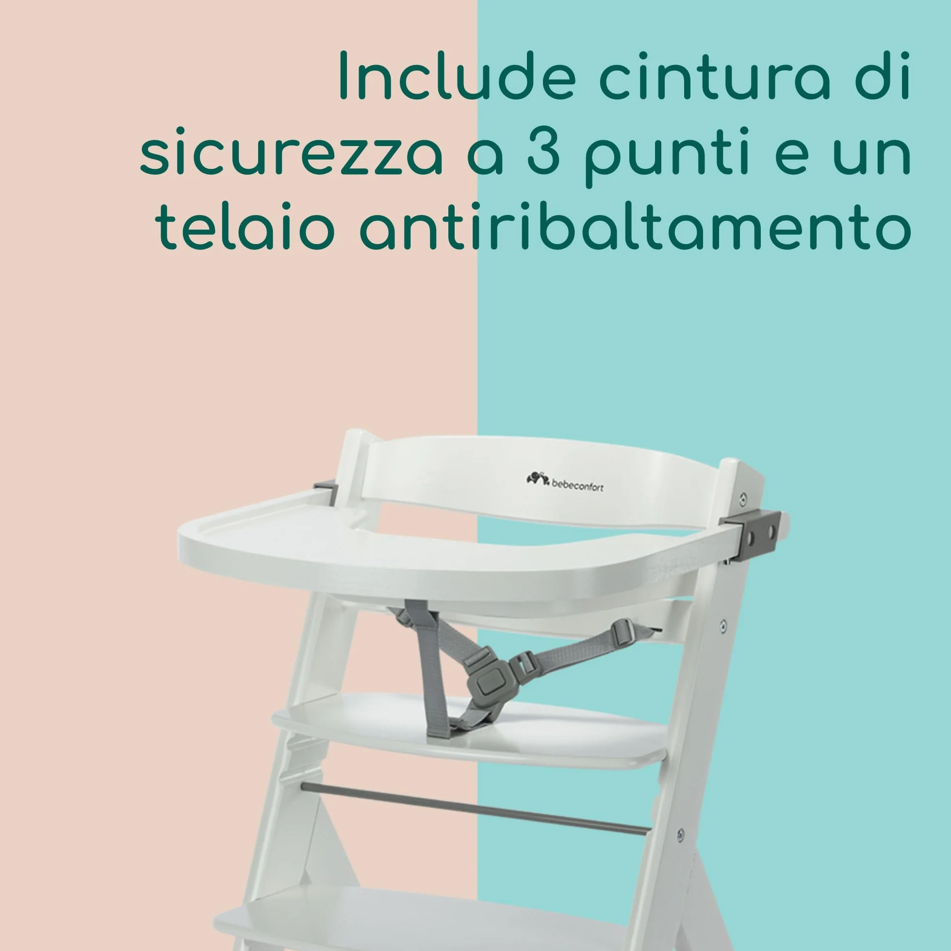 Bebeconfort Timba 2 Seggiolone Pappa Evolutivo in Legno, 6+ Mesi, 110 kg, Bianco