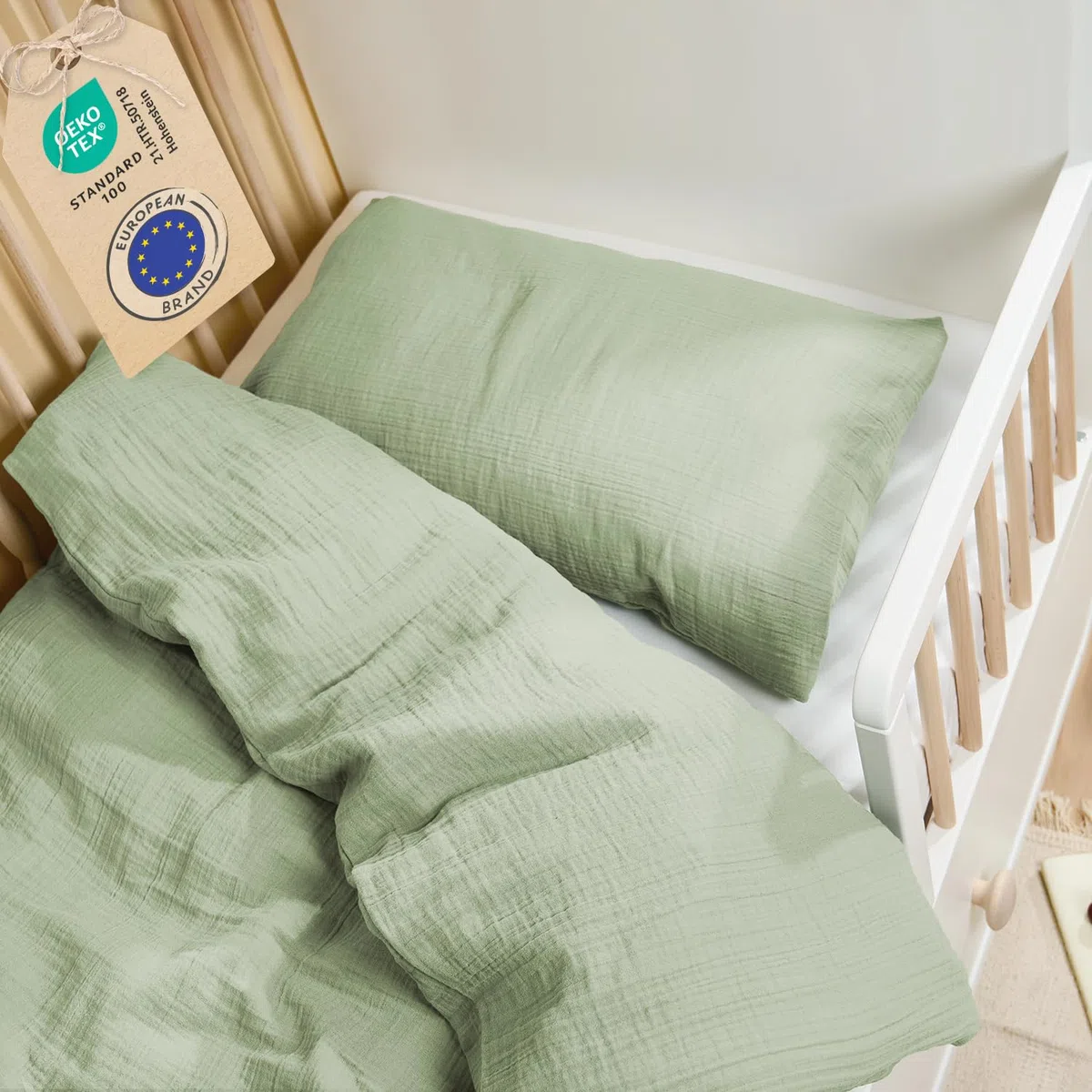 Laleni Copripiumino Lettino Neonato 100x135cm - Set Lenzuola Culla Neonato in Cotone - Lenzuolo 100x135cm + Federa 40x60cm - Certificato OEKO-TEX - Verde