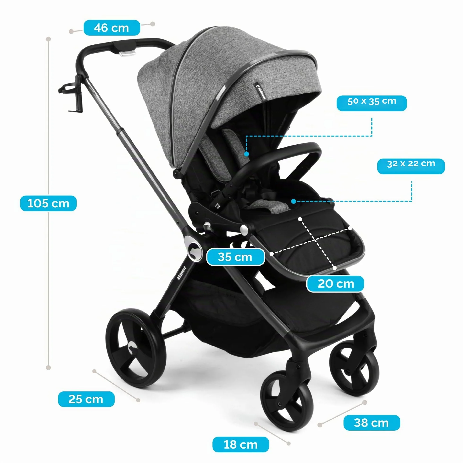 Passeggino regolabile 22 kg grigio