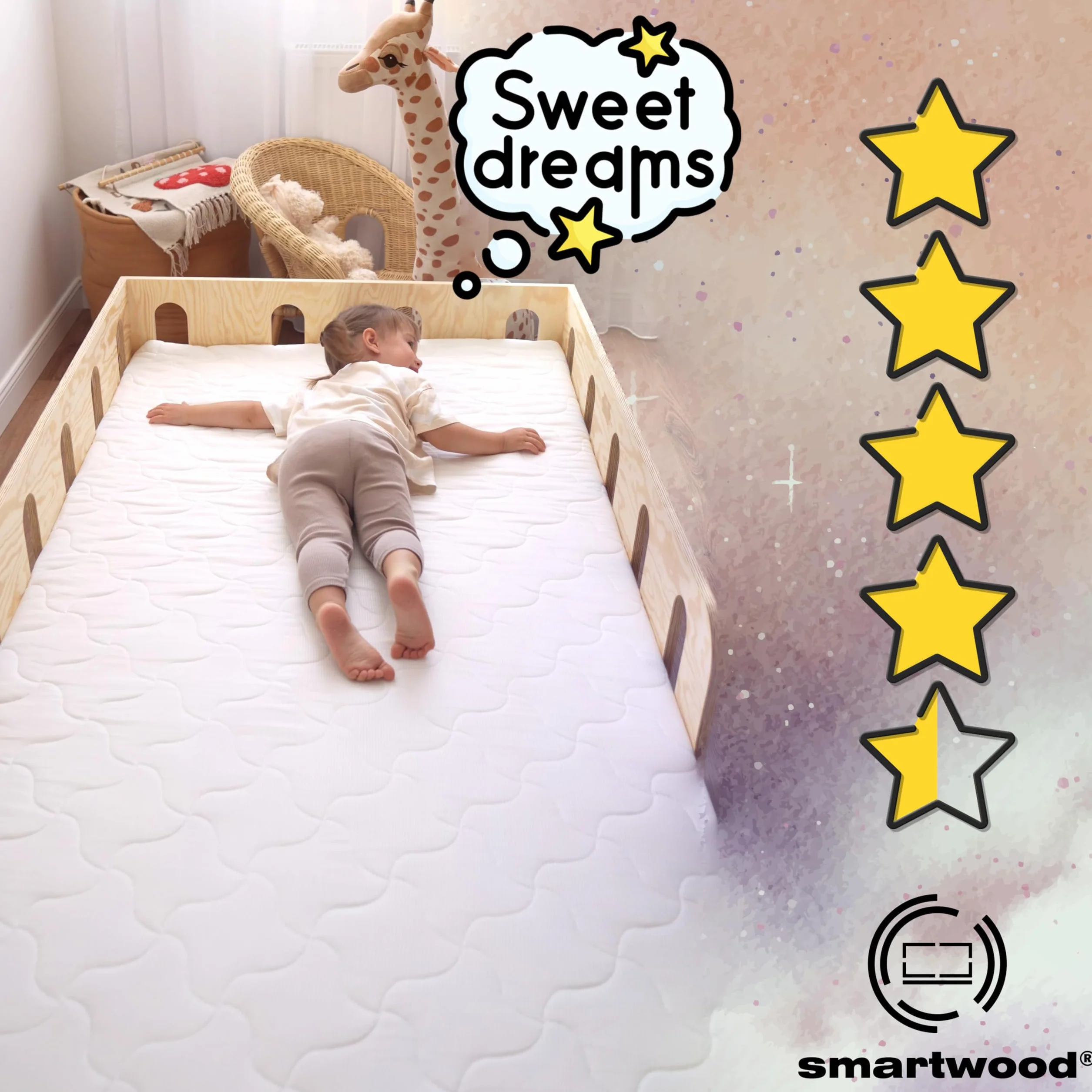 smartwood Materasso 120x200 Bambini 14cm - Schiuma H2 Certificato Oeko-TEX – Reversibile – Rivestimento Lavabile Anti-allergico e Traspirante | Made in EU