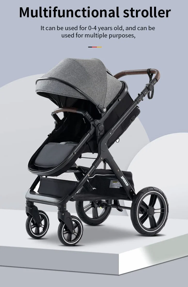 Passeggino 3 in 1 Carrozzina Multifunzionale Pieghevole Neonato Khaki