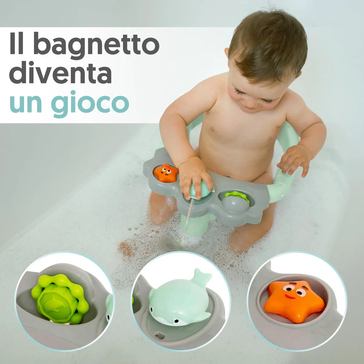 Interbaby Seggiolino da Bagno Bambino Antiscivolo con Ventose | Seggiolino Vasca e Doccia Sicuro ed Ergonomico | Sedia Bagnetto Neonato 6-24 Mesi | Seggiolino Bagno Stabile e Confortevole (Verde)
