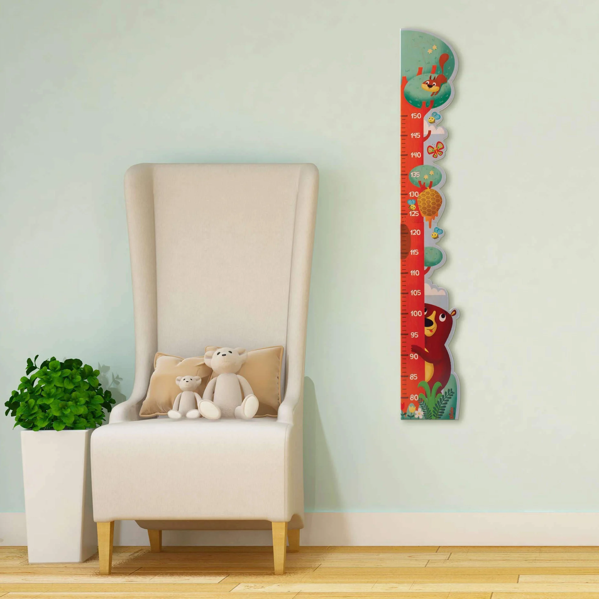 Metro Crescita in Legno per Bambini a Forma di Albero con Orso, Legno di Betulla, 80-150 cm, Made in Italy