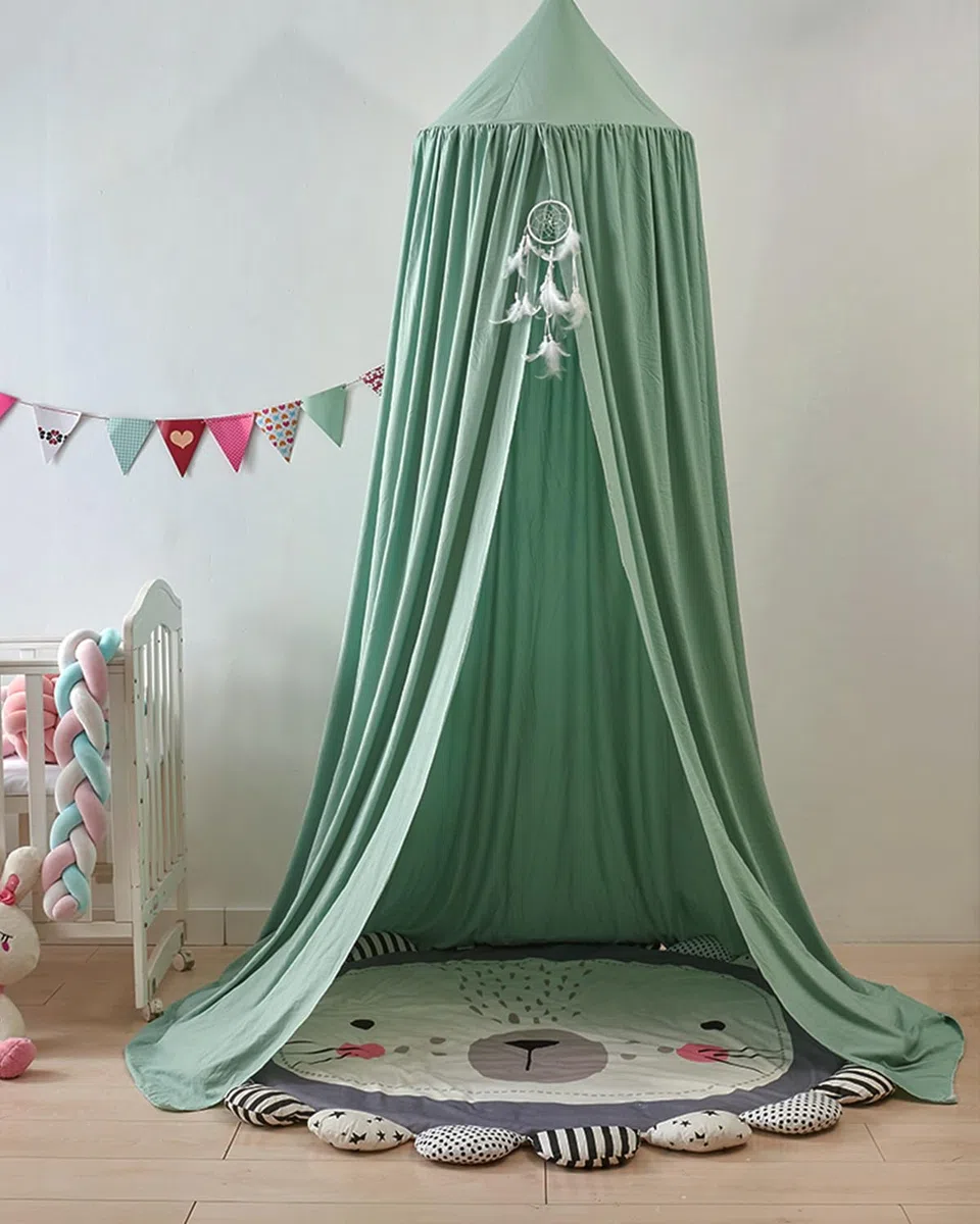 Surwin Baldacchino per Letto Bambini, Tenda Zanzariera Cupola Rotonda Baldacchino per Decorazione Lettino Culla Bambini Cameretta Camera da Letto Lettura - Lago Verde