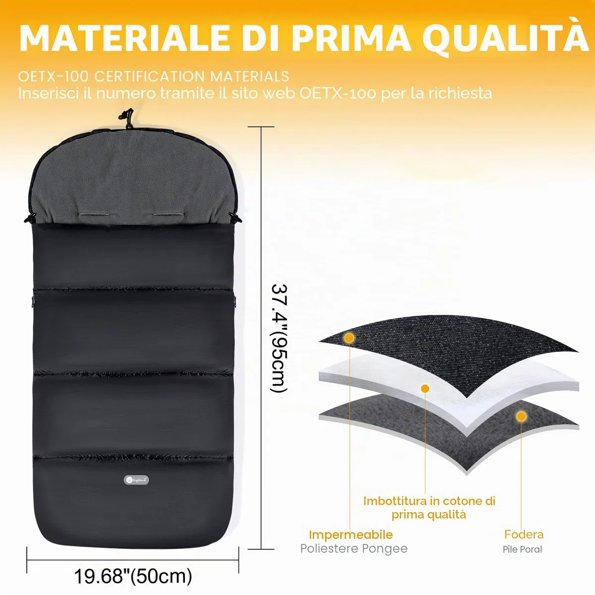 Ivywind Sacco Passeggino Universale, Inverno Sacco Invernale Passeggino con Coulisse Regolabile, Impermeabile Coprigambe Passeggino Universale con Cerniera, Lavabile e Staccabile, Caldo, Nero e Grigio