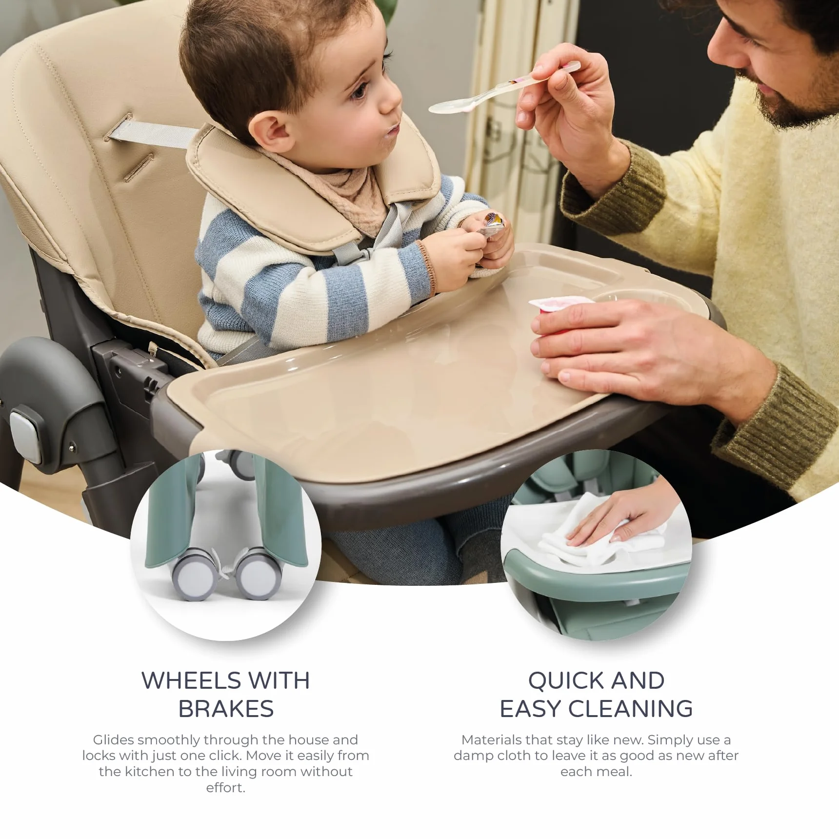 MS BabyWorld Seggiolone Pappa Evolutivo Tasty 7 Posizioni Altezza 3 Reclinazione Vassoio Estraibile Poggiapiedi Regolabile Pieghevole