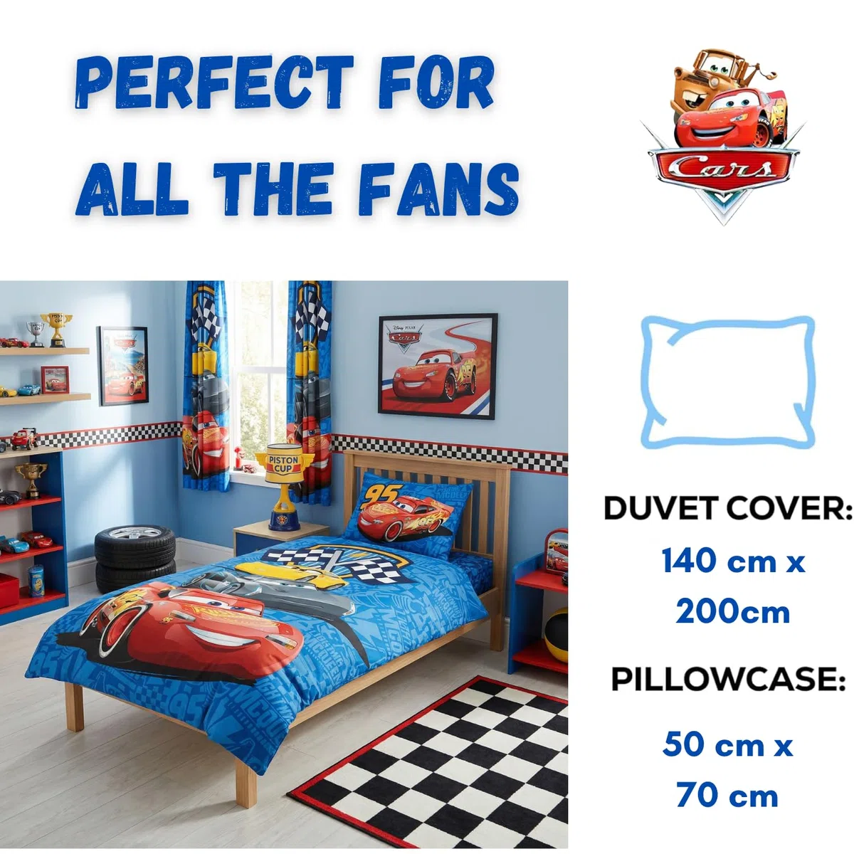 Disney Cars Track Stars Set di biancheria da letto per bambini | copripiumino singolo 140 x 200 cm con federa 50 x 70 cm, 100% cotone | Flash Lightning McQueen Set di biancheria da letto per bambini