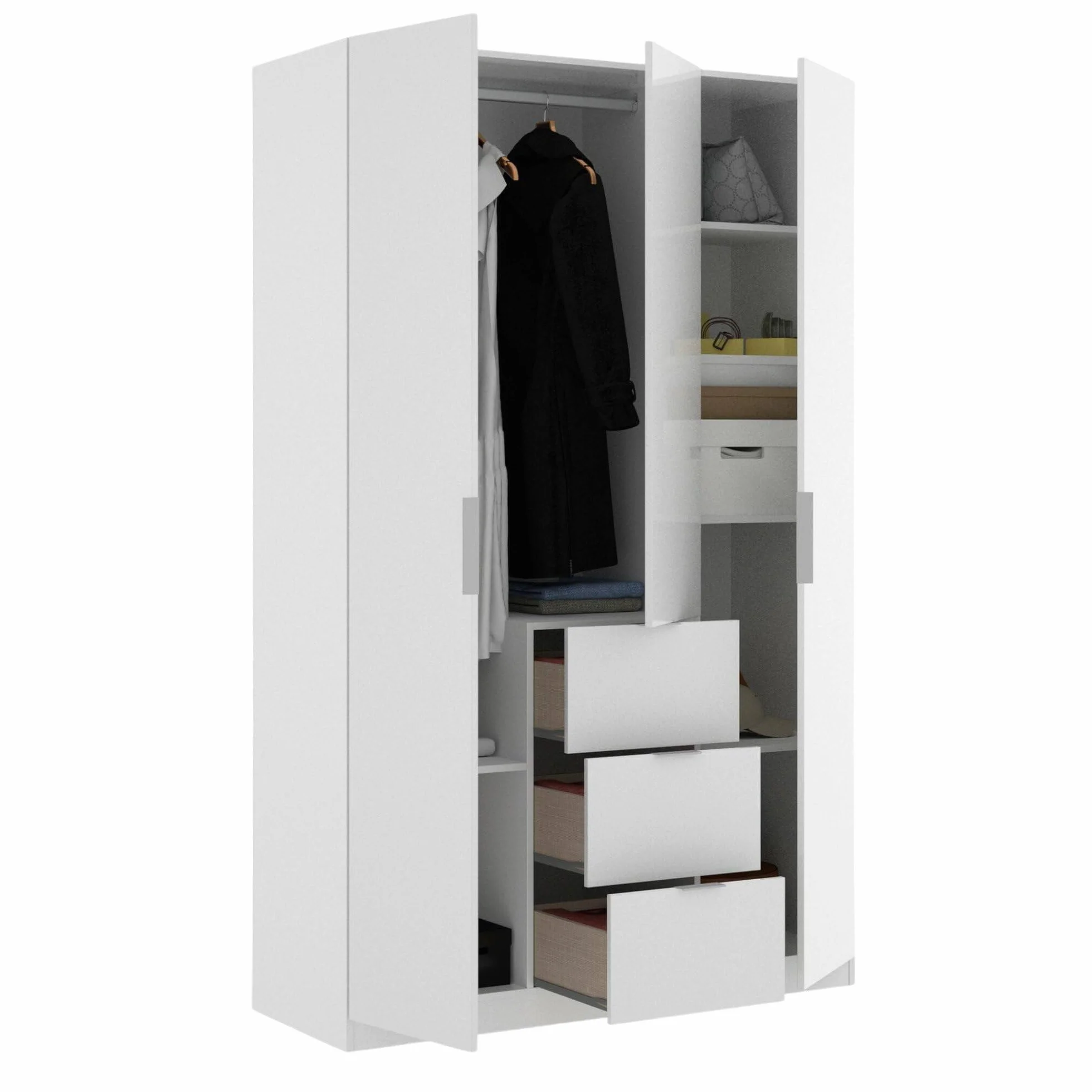 Dmora Guardaroba Falterona Armadio 3 ante battenti 3 cassetti 135x52h204 cm Bianco