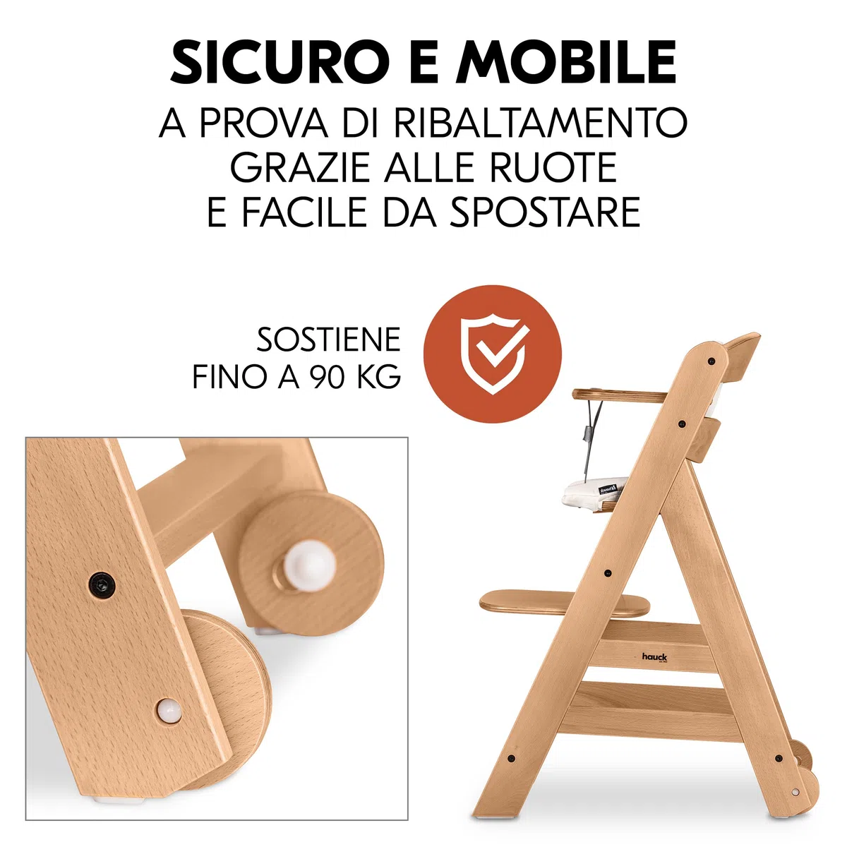 hauck Seggiolone Beta+ Newborn Set Premium da 0 Mesi - Seggiolone Legno Evolutivo, con Sdraietta Neonati (Dondolo Neonati), Cuscino Seduta, Vassoio - (Sdraietta: Grigio chiaro, Naturale)