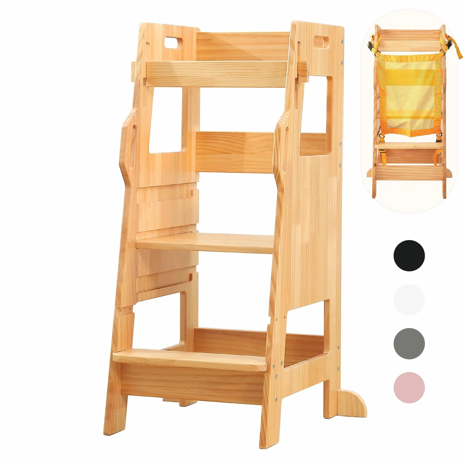 FUNLIO Torre Montessoriana Bambini con Rete Sicurezza, Regolabile 3 Livelli, Torre di Apprendimento