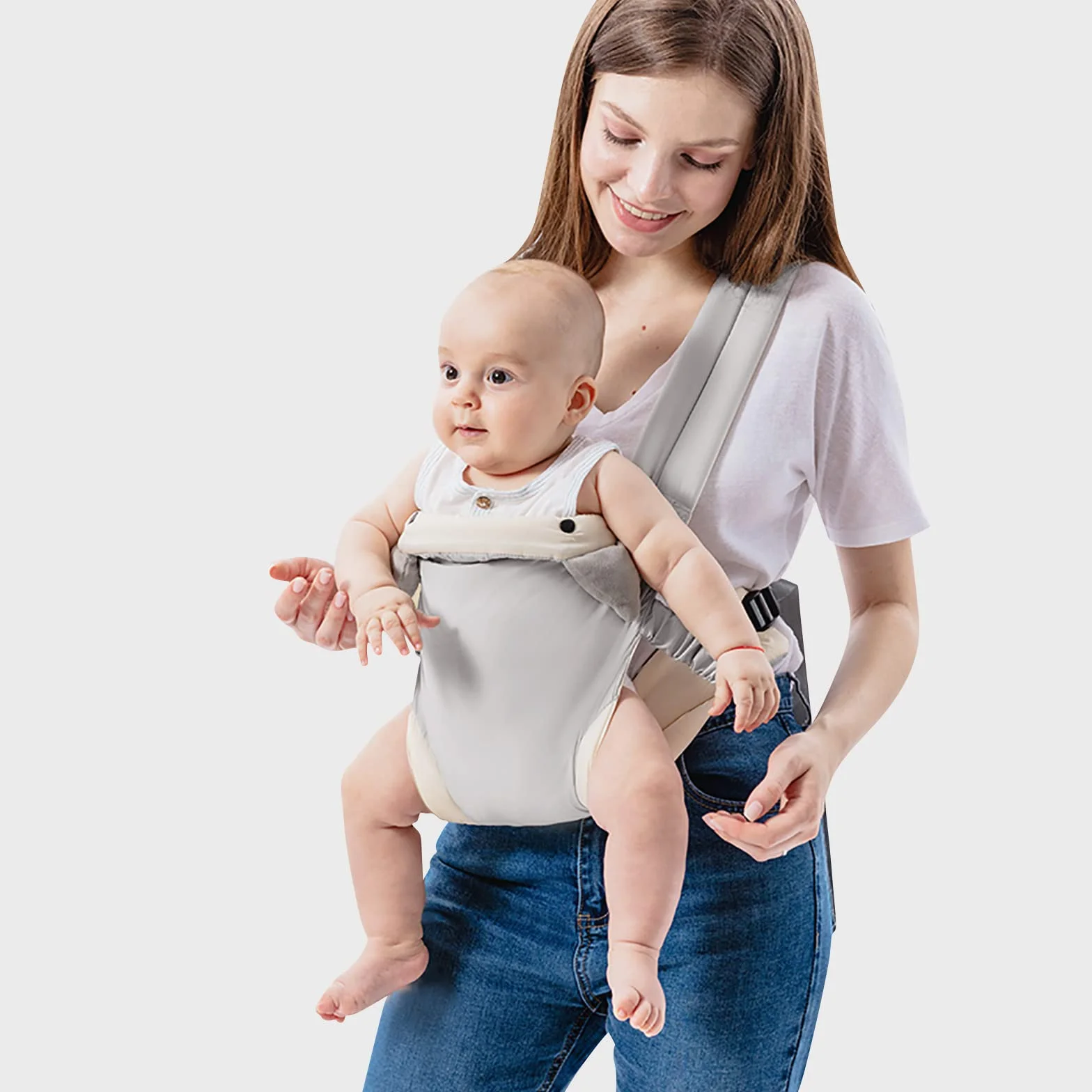 SONARIN 4-in-1 Marsupio Neonati Leggero,Morbido Cotone Portantina Bebè Traspirante Porta Bambino Ergonomico,Regolabile per Neonati e Bambini 0-36 Mesi,Tutte le Posizioni(Grigio)