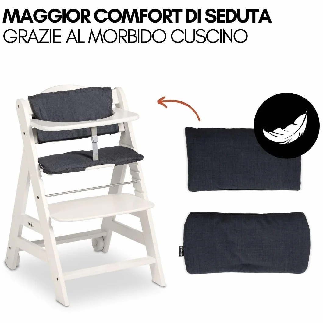 Hauck Seggiolone Beta+ Newborn Set - Seggiolone Evolutivo in Legno 2in1 con Sdraietta Neonati, Bianco