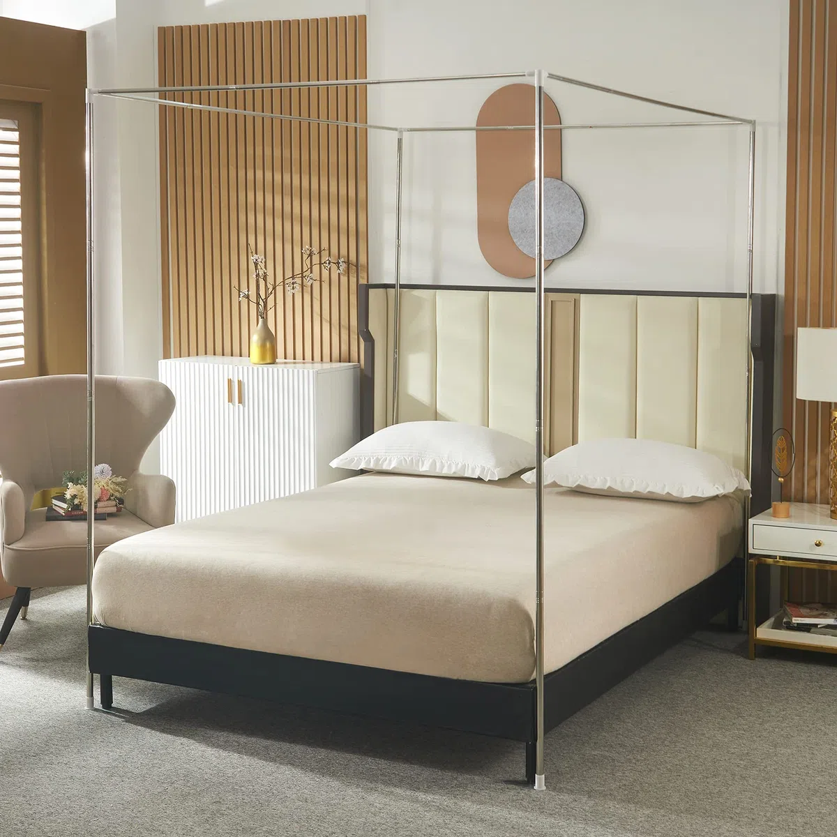 Beyeutao Telaio per letto a baldacchino in acciaio inox, 180 x 200 x 200 cm (larghezza x lunghezza x altezza), per letto super king size, zanzariera, telaio per tende da letto, telaio a baldacchino,
