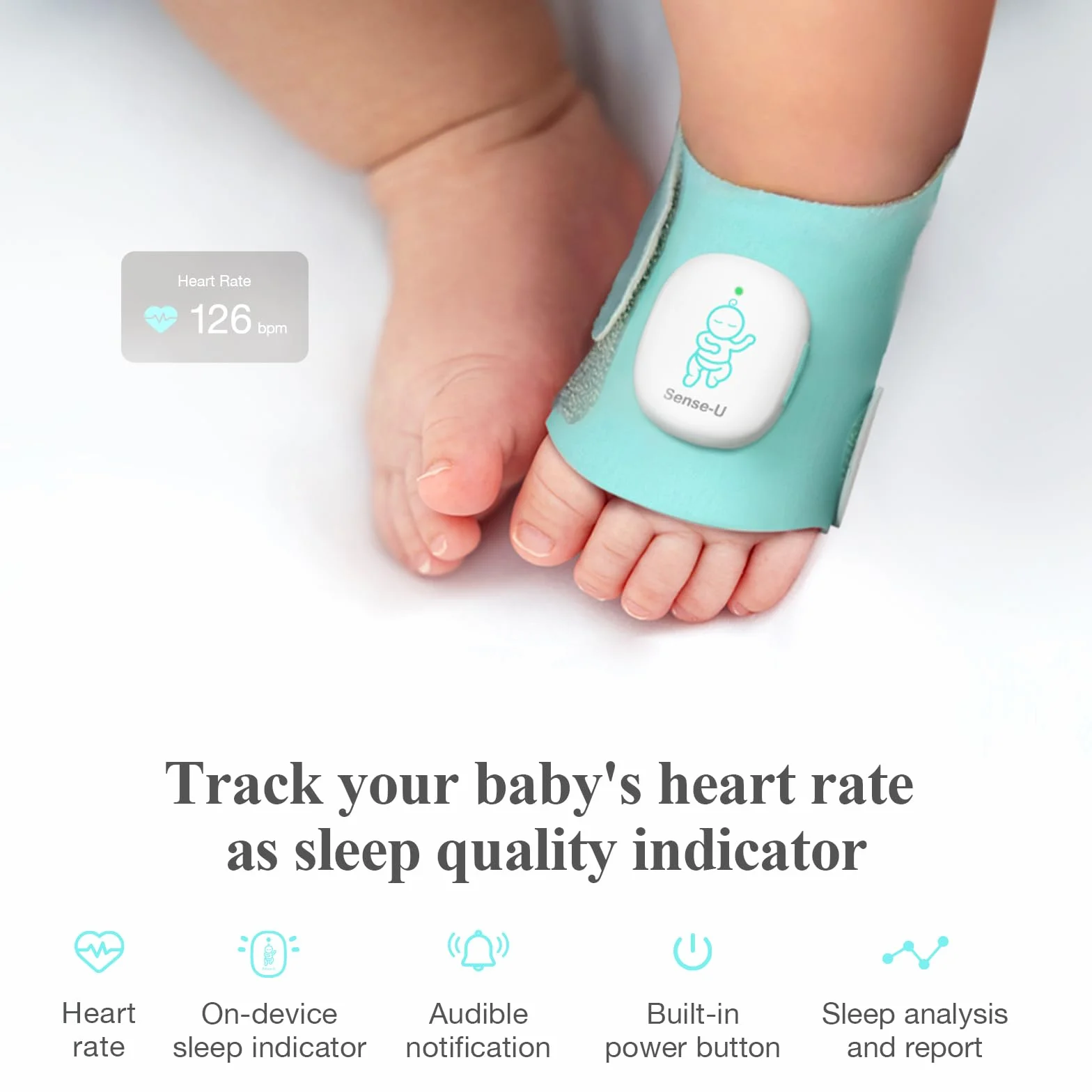 Sense-U Baby Smart Sock Shoe Baby Monitor, monitora i modelli di sonno, frequenza cardiaca, movimento per la pace della mente, monitor del piede infantile per un sonno migliore, 0-12 mesi
