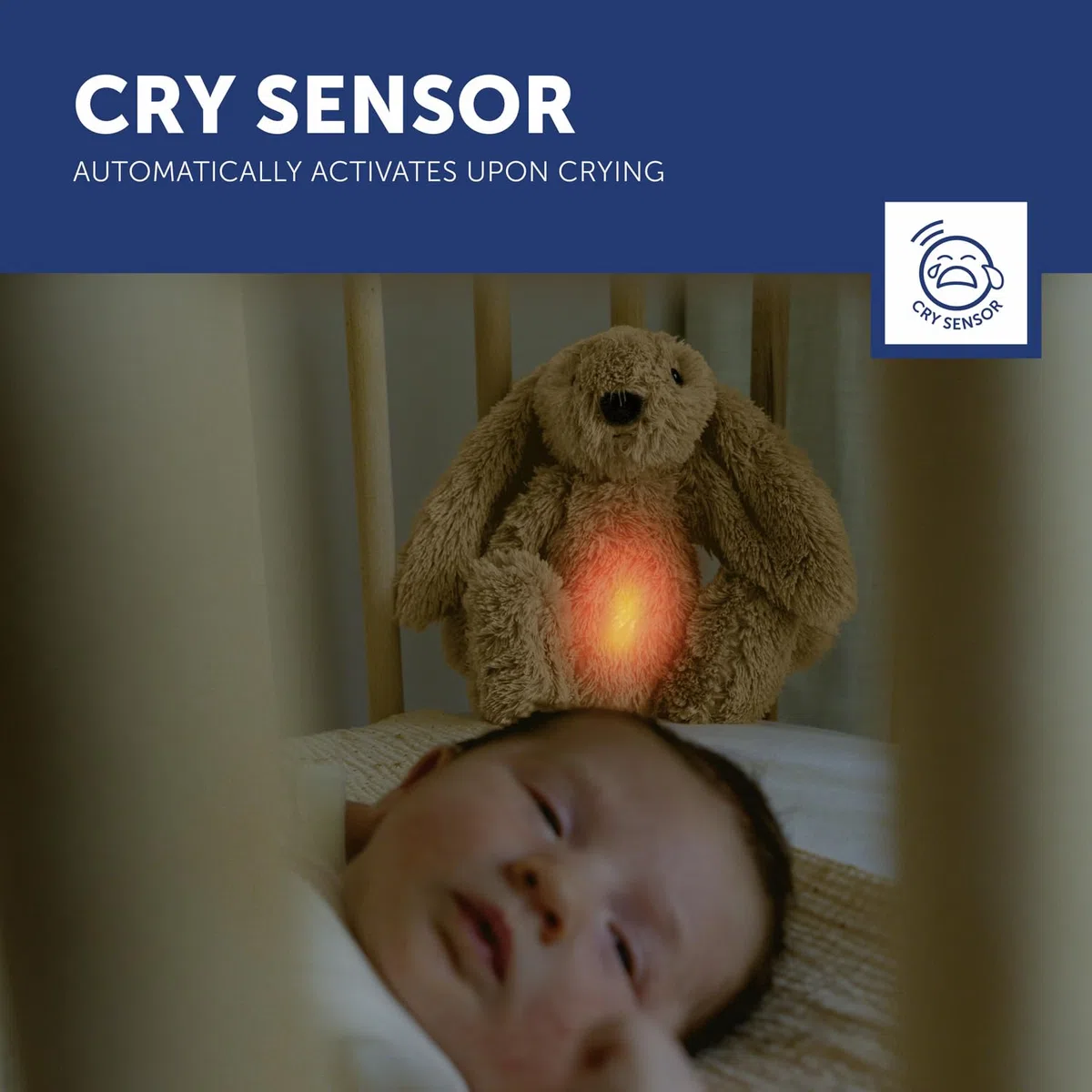 ZAZU - Ro del coniglietto Baby Sonno con batteria ricaricabile – Luce notturna in diversi colori e suoni rilassanti, sensore vino, spegnimento automatico e cavo di ricarica USB-C (beige)