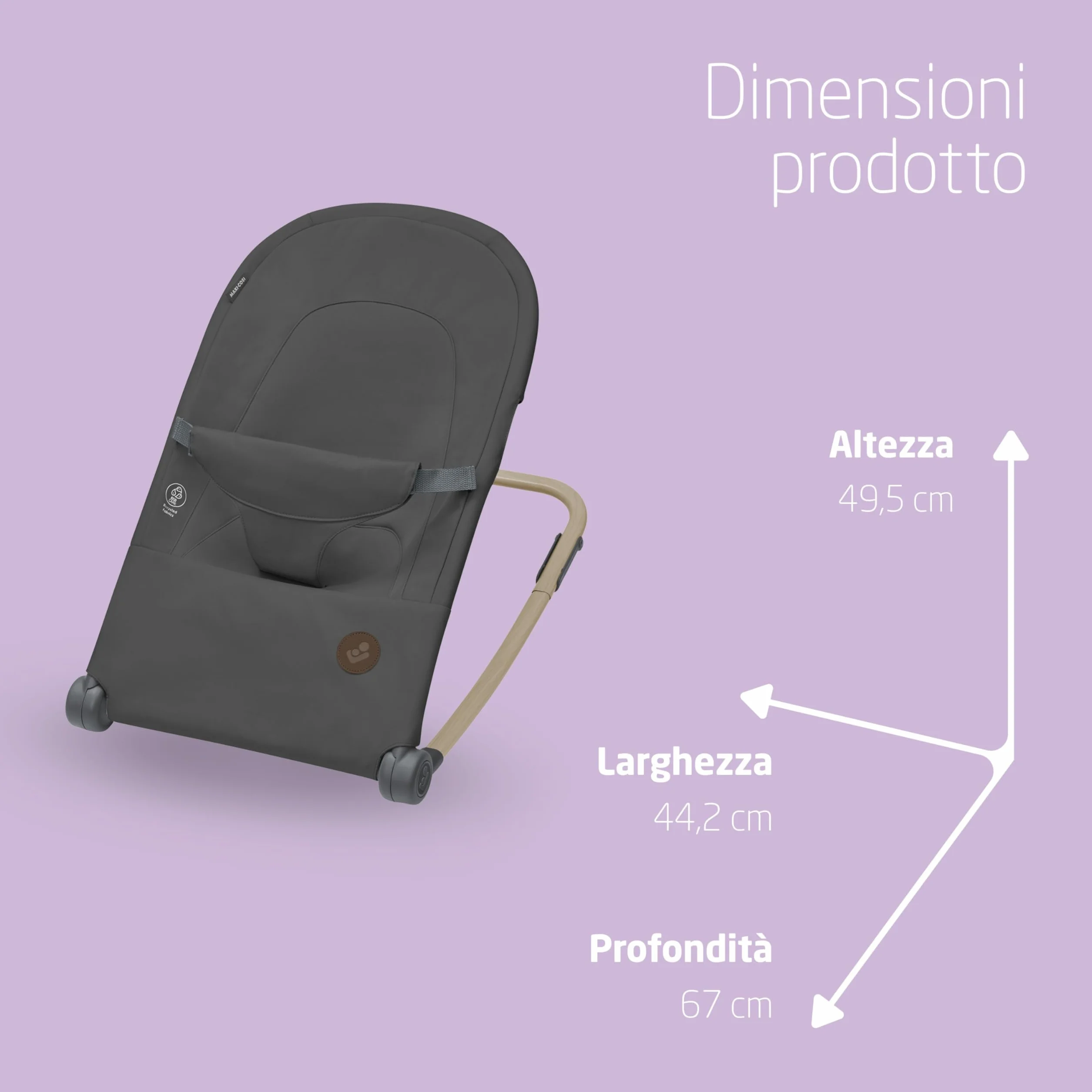 Maxi-Cosi Loa Sdraietta neonato, sdraietta ergonomica a dondolo, 2 posizioni reclinate, ultracompatta e leggera, in tessuto 100% riciclato, Da 0 a 2 anni, 0-12 kg, Beyond Graphite