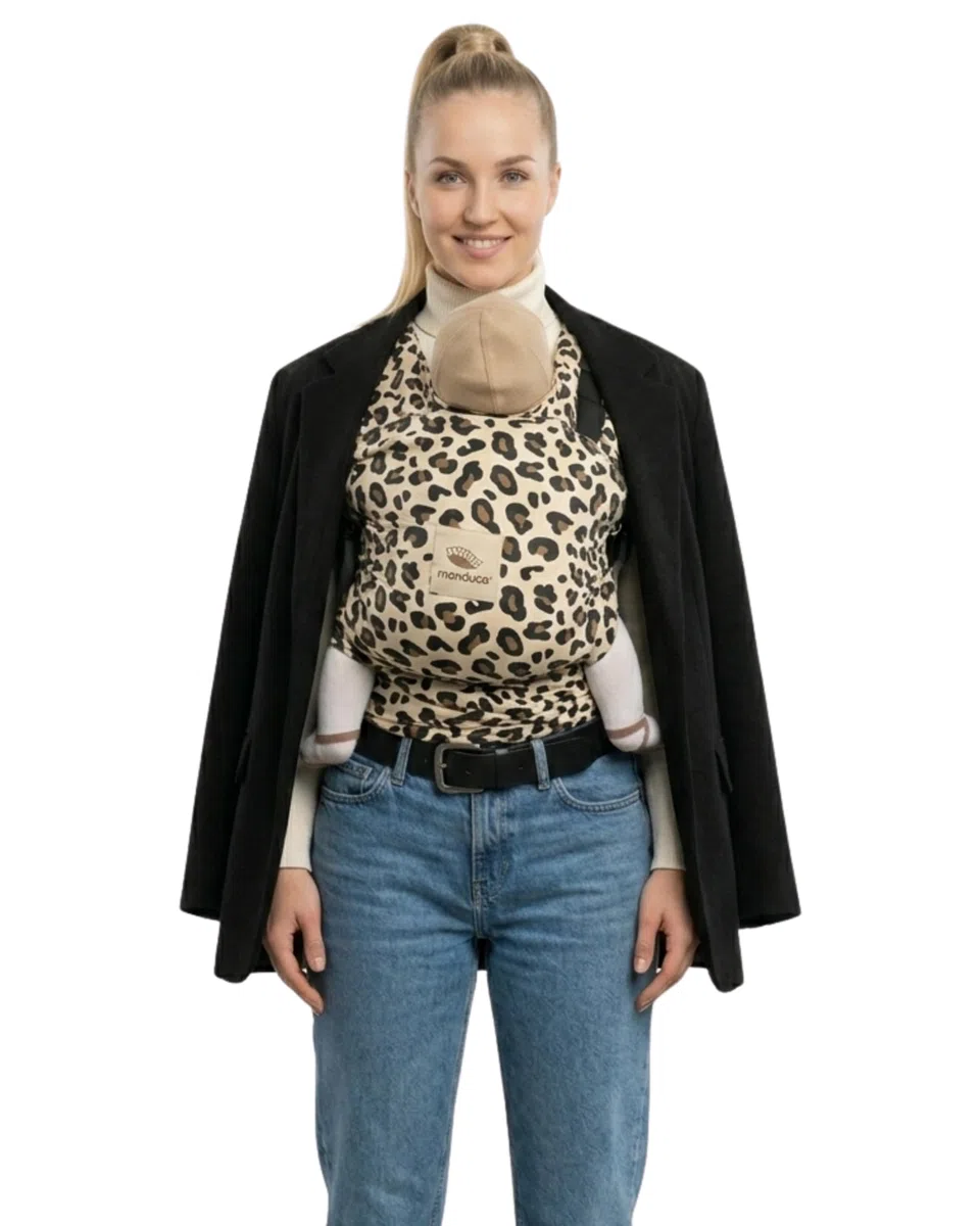 manduca Sling - Fasciatoio Neonato - Marsupio Elastico e per neonati dalla nascita fino a 15 kg - Puro cotone biologico - Leopardo