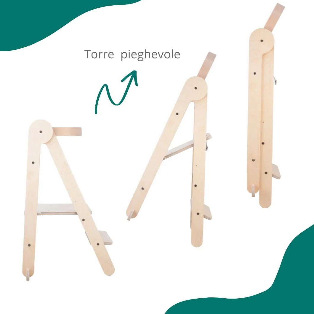 Mamatoyz 08FNAT Torre Montessoriana di Apprendimento Pieghevole Multiuso in Legno Naturale di Betulla con 2 Altezze Regolabili