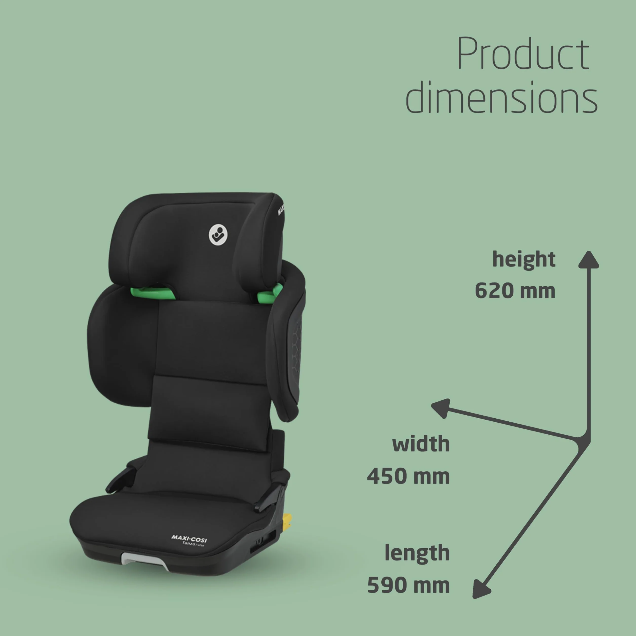 Maxi-Cosi Tanza i-Size Seggiolino auto per bambini 3,5-12 anni, 100-150 cm, Isofix, Seggiolino auto pieghevole compatto, Regolabile in altezza, Protezione dagli impatti laterali G-CELL, Full Black
