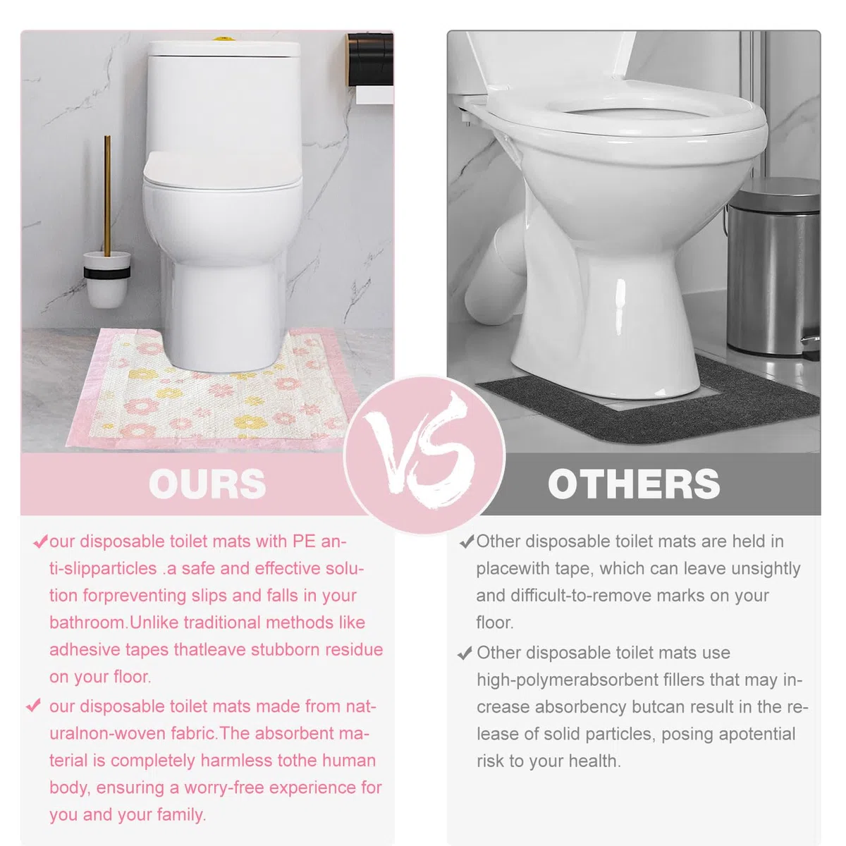25 tappetini usa e getta per WC a forma di U, tappetino da addestramento per WC, impermeabile, antiscivolo, tappetino da bagno usa e getta, per bambini e adulti, motivo floreale