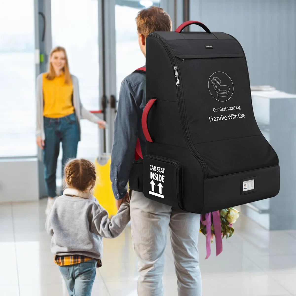 RAINSMORE Borsa da Viaggio per Seggiolino Auto per Aereo, Impermeabile Borsa da Trasporto Per Seggiolino Auto con Tracolla, Zaino per Seggiolino Auto per Viaggi Aerei Gate Check e Stoccaggio