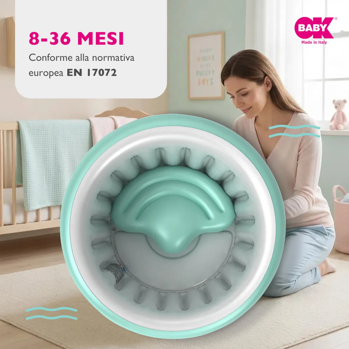 OKBABY Vaschetta Gonfiabile Oplà Soft per Bagnetto Bambino - da 8 a 36 Mesi - Azzurro