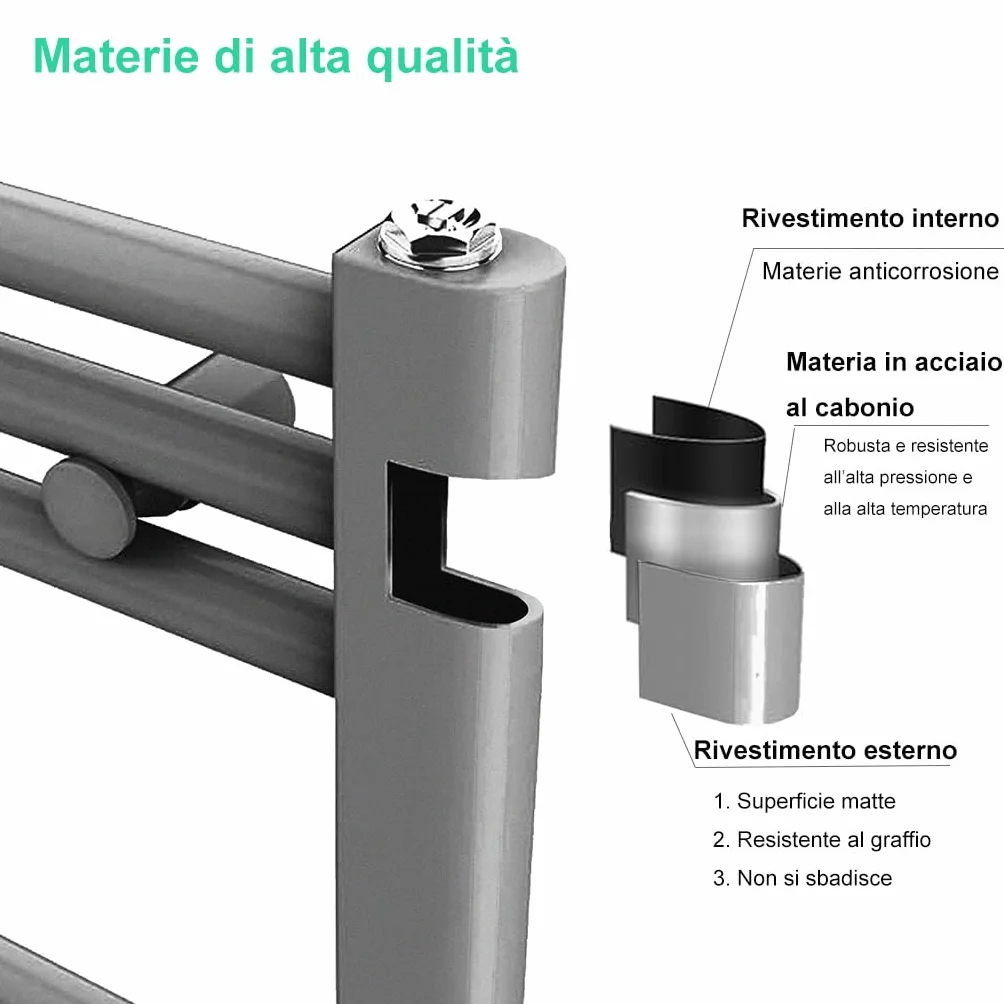 AICAIT Termoarredo Bagno Scaldasalviette Acciaio al carbonio Termosifone Antracitico 800x600mm