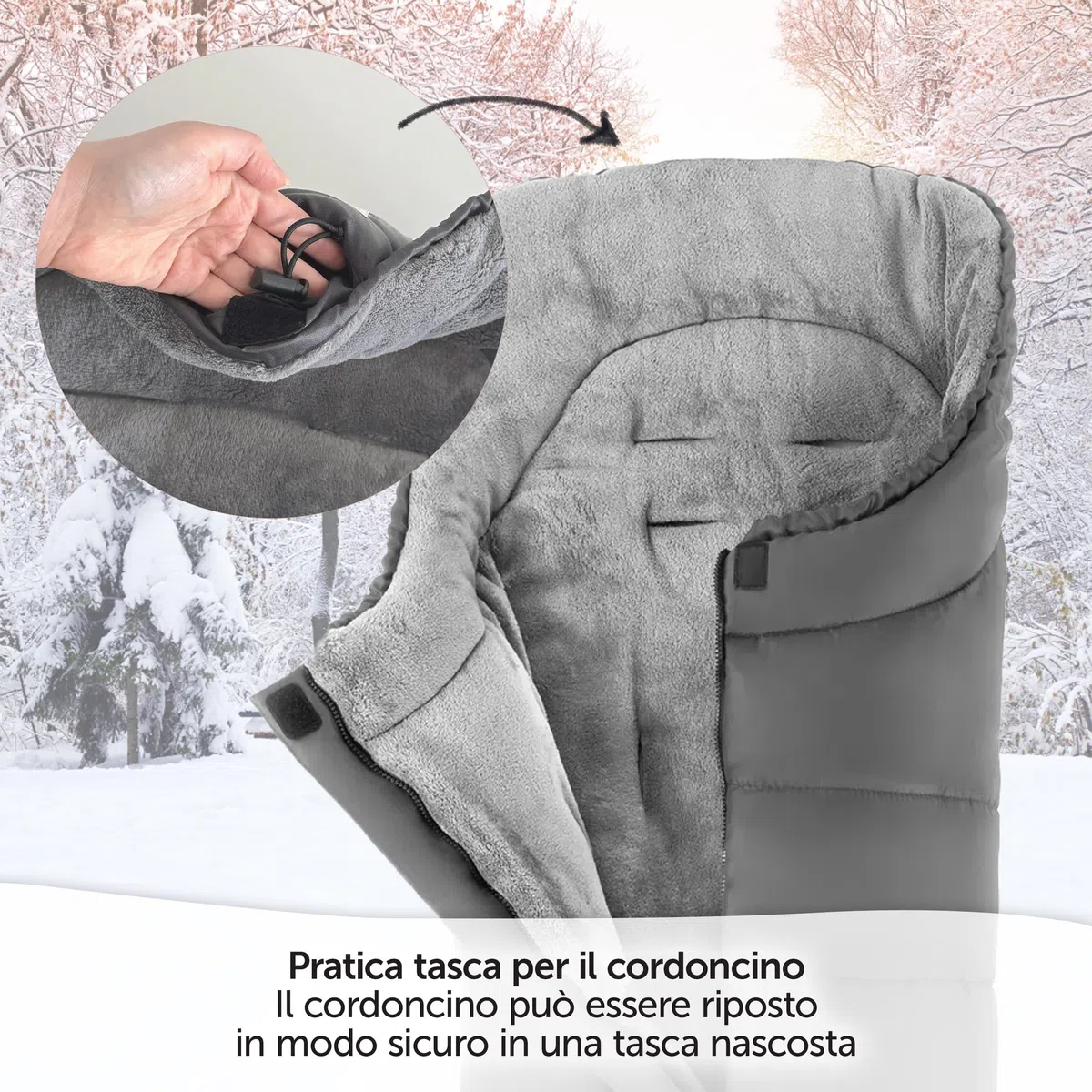 Zamboo Sacco Passeggino Invernale e per Carrozzine - Coprigambe Passeggino Universale Invernale con Banda Riflettente, con Borsa - Grigio