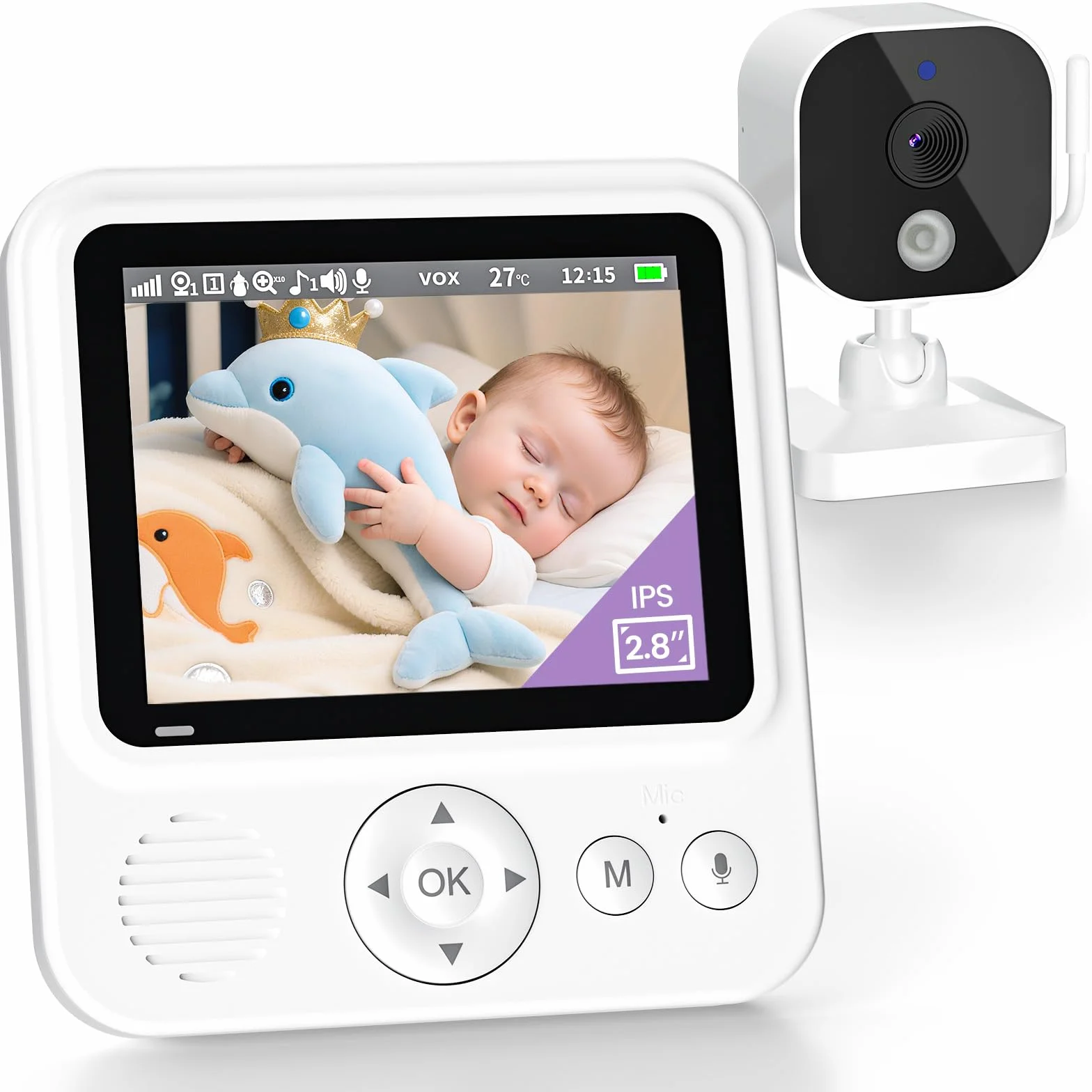 BURNNOVE Baby Monitor Video e Audio 2,8" IPS 720P VOX Visione Notturna Comunicazione Bidirezionale Ninna Nanna