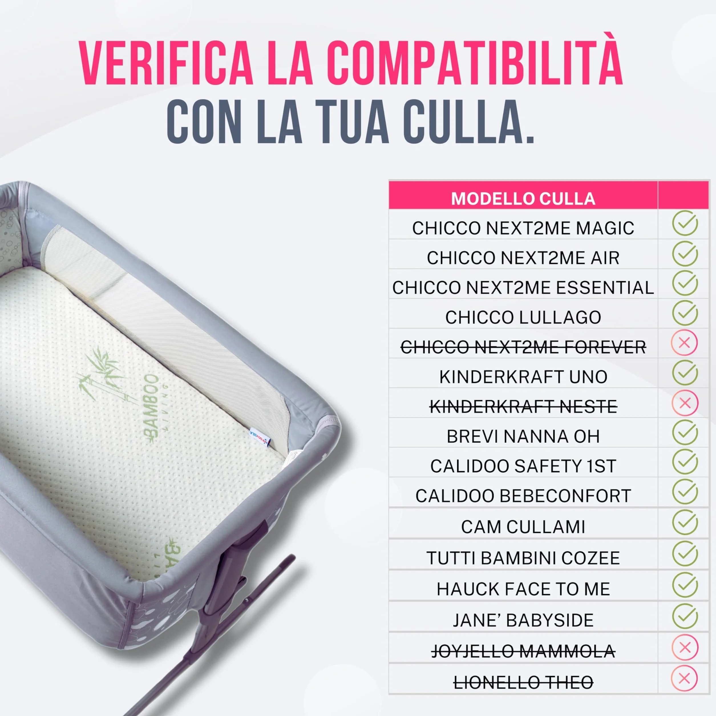 GOYSILA Materasso Next To Me Compatibile Chicco Materassino Culla Neonato Antisoffoco Traspirante Certificato Oeko-Tex h 7cm per Next2Me Dream Magic Air Cam Cullami Brevi Nanna Oh 83x50 cm