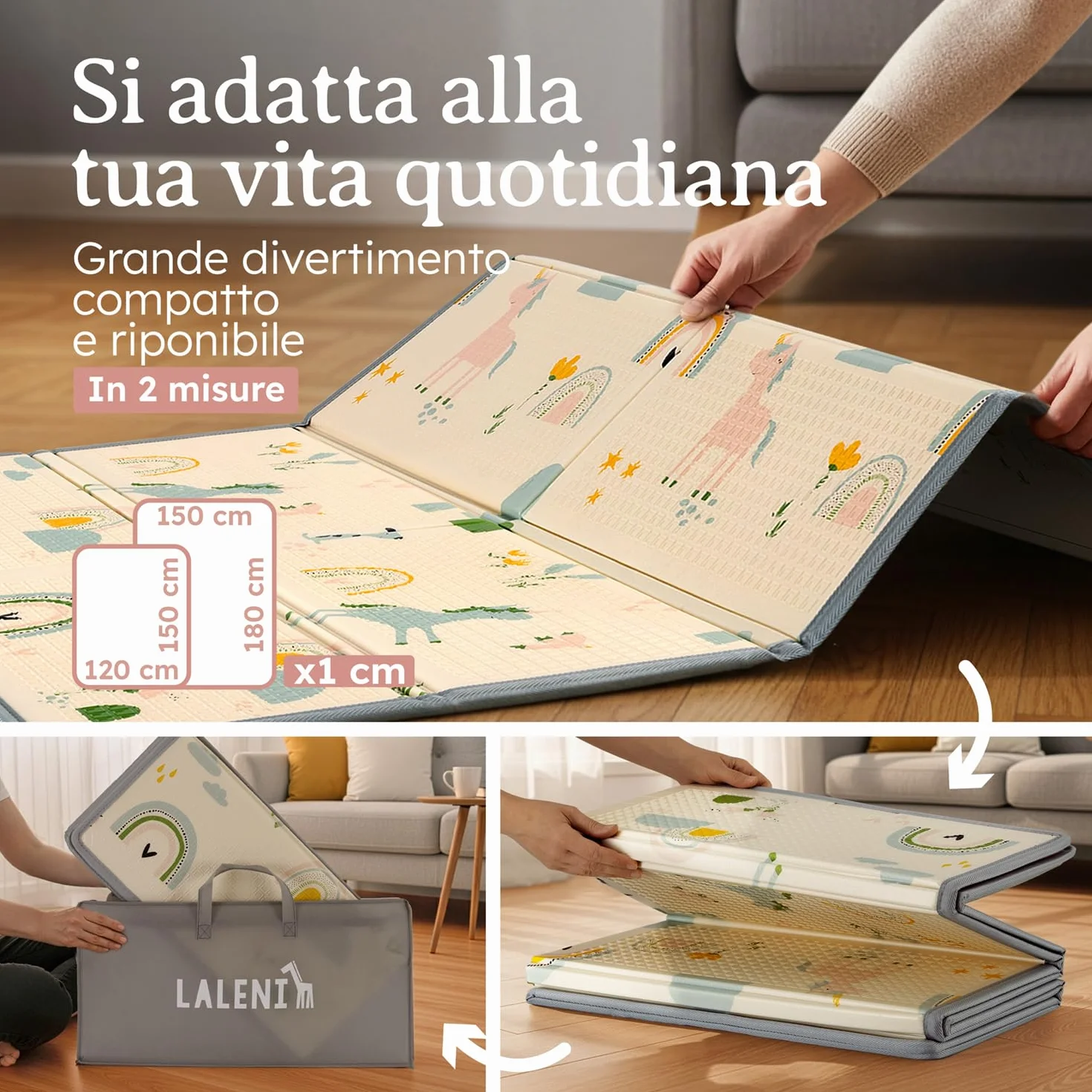 Tappeto Gioco Bambini Pieghevole Impermeabile 120x150x1cm - Arcobaleno